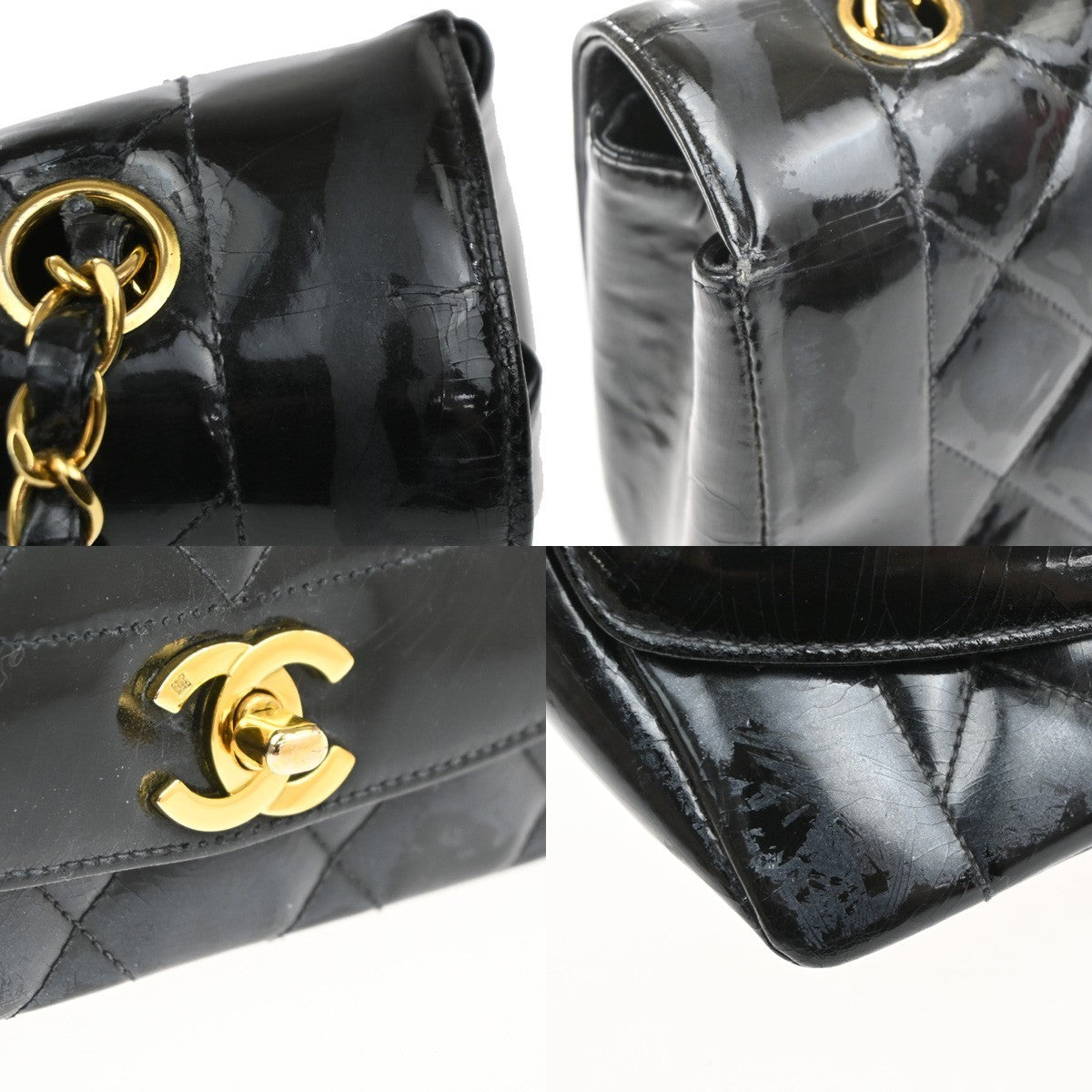CHANEL CC Diana 25 Matelasse Chain Shoulder Bag Patent Leather BK VTE 678RL966