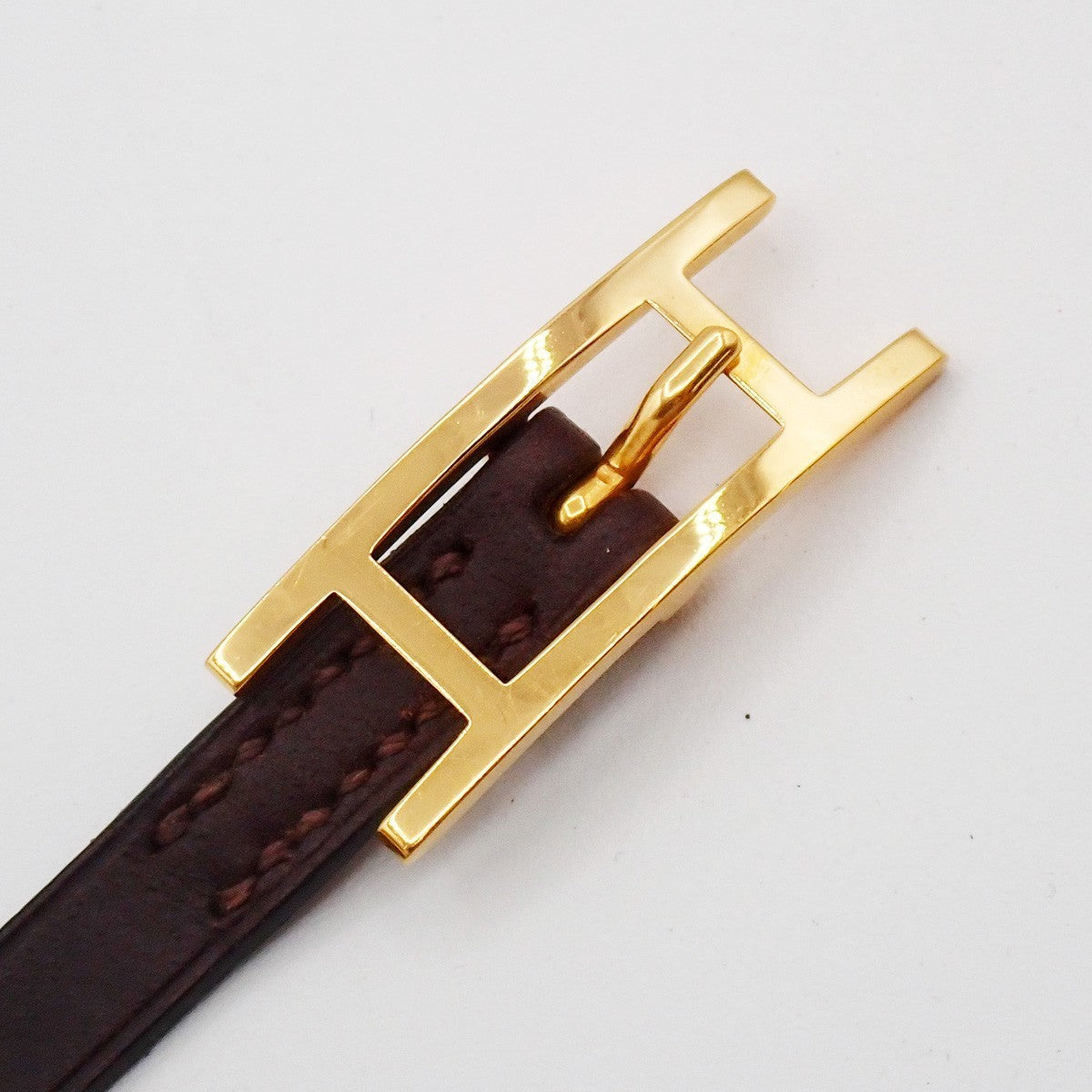 HERMES Logo Api Buckle Bracelet Leather Brown GHW 05RP161