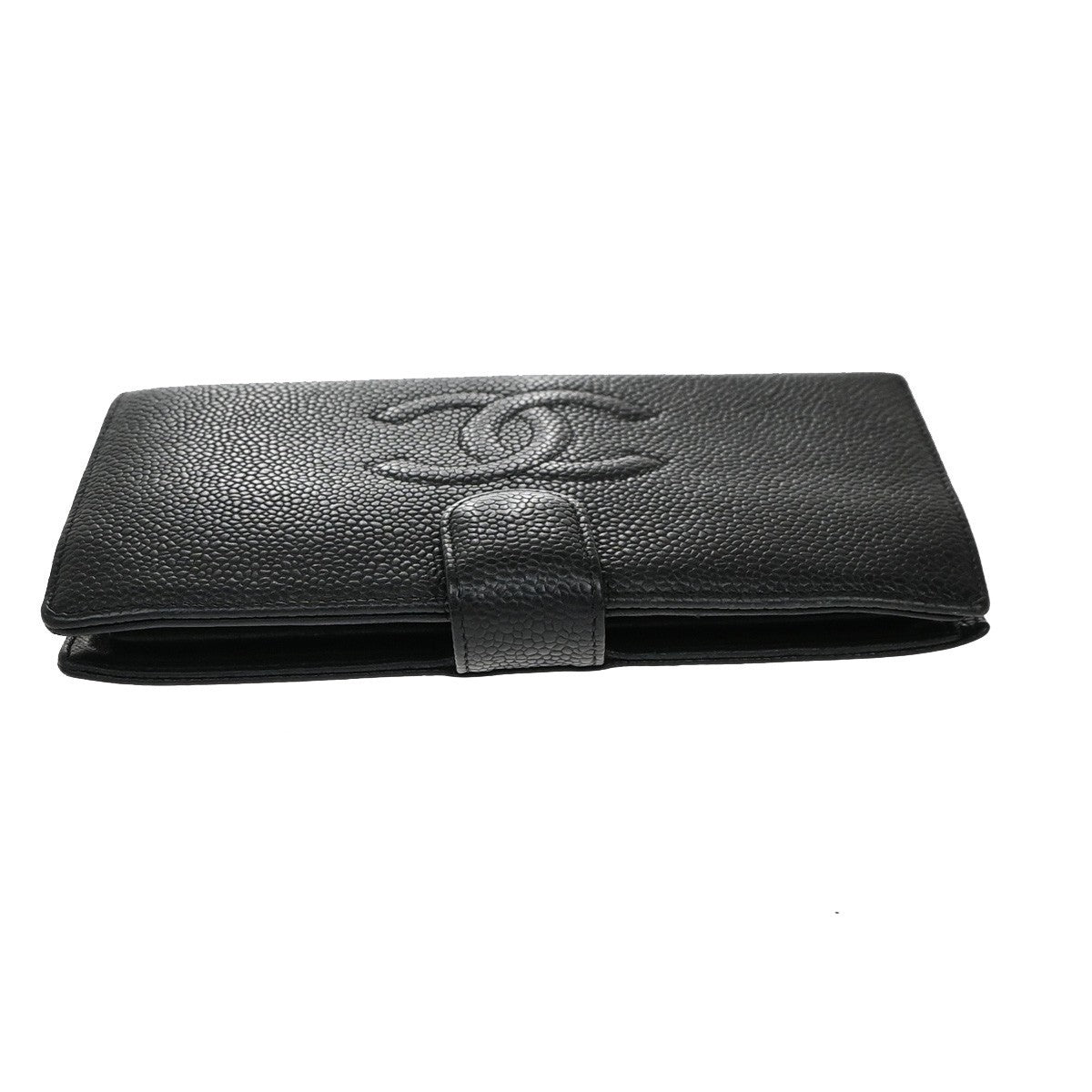 CHANEL CC Logo Long Bifold Wallet Grained Calfskin Leather Black France 79RF777