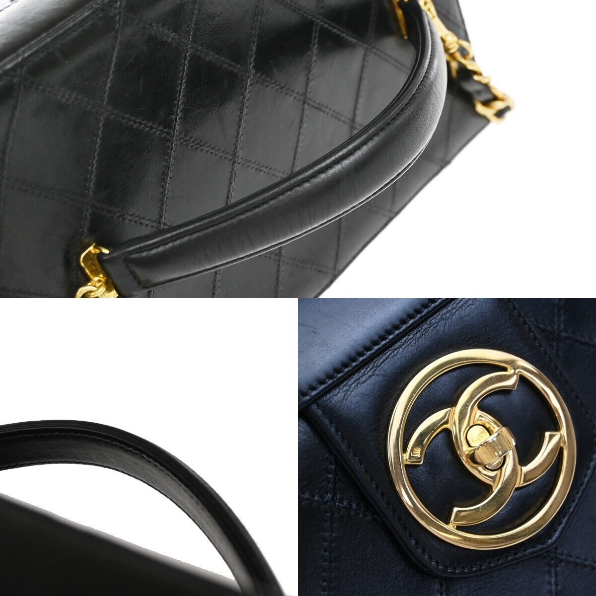 CHANEL CC Logo Bicolore 2Way Vanity Shoulder Hand Bag Leather Black GHW 653RF235