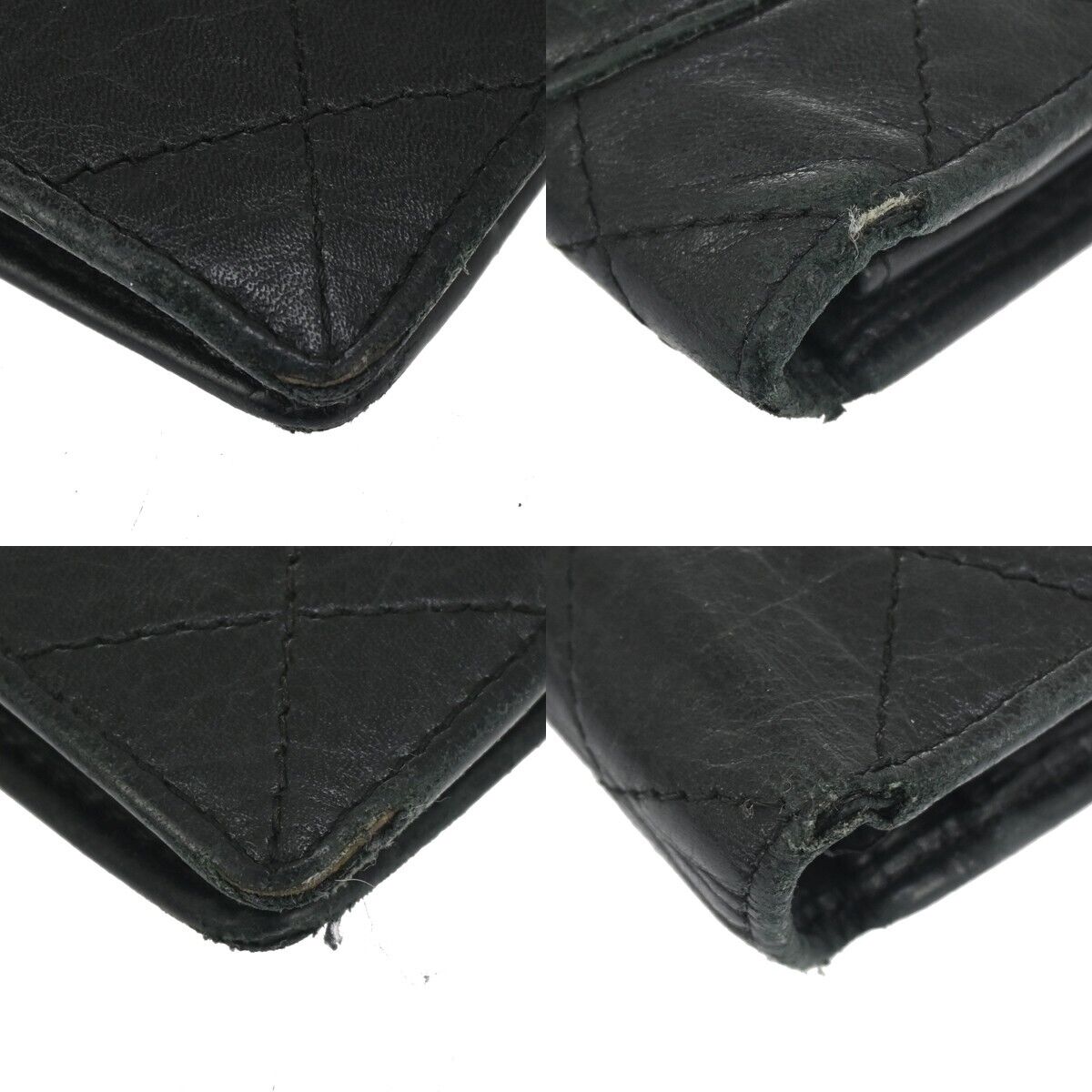 CHANEL CC Logo Cambon Long Bifold Wallet Leather Black Silver France 60HB515