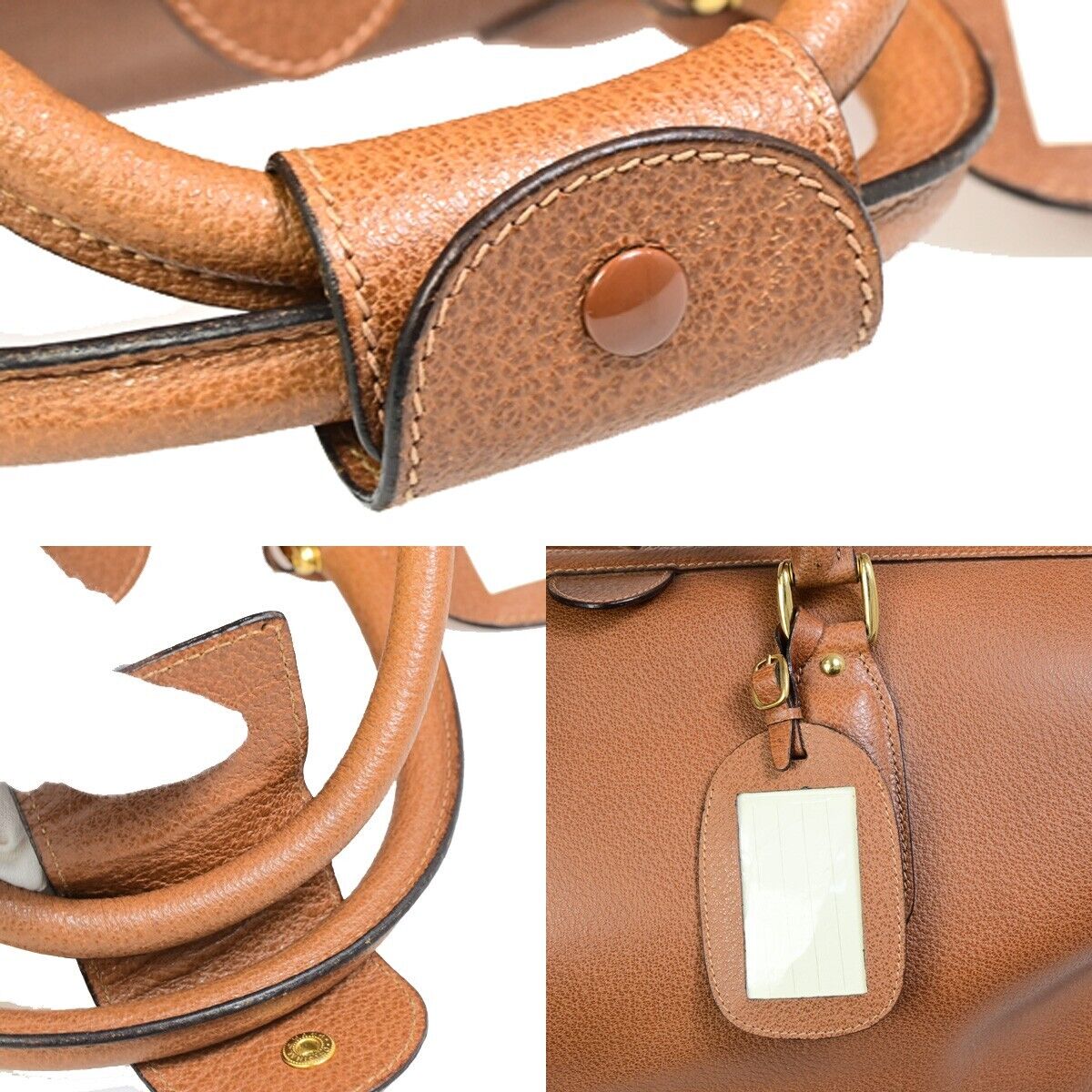 GUCCI Logo Camel Travel Hand Bag Leather Brown GWH Made In Italy 33FA974