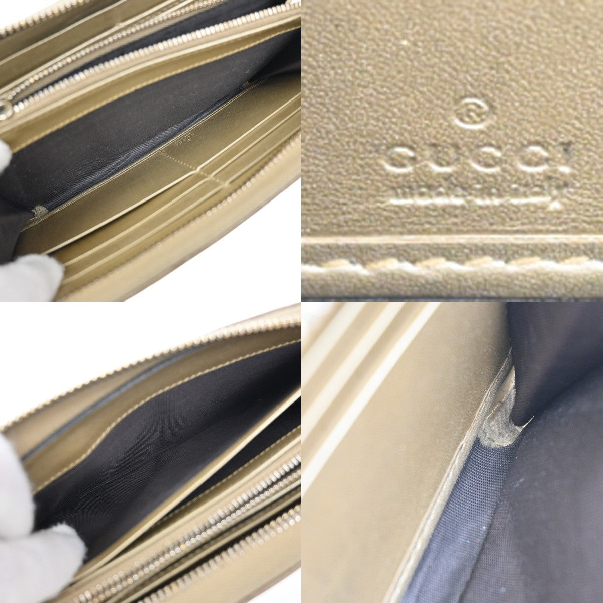 GUCCI Logo Guccissima GG Pattern Long Zipper Wallet Leather Beige GHW 09YH801