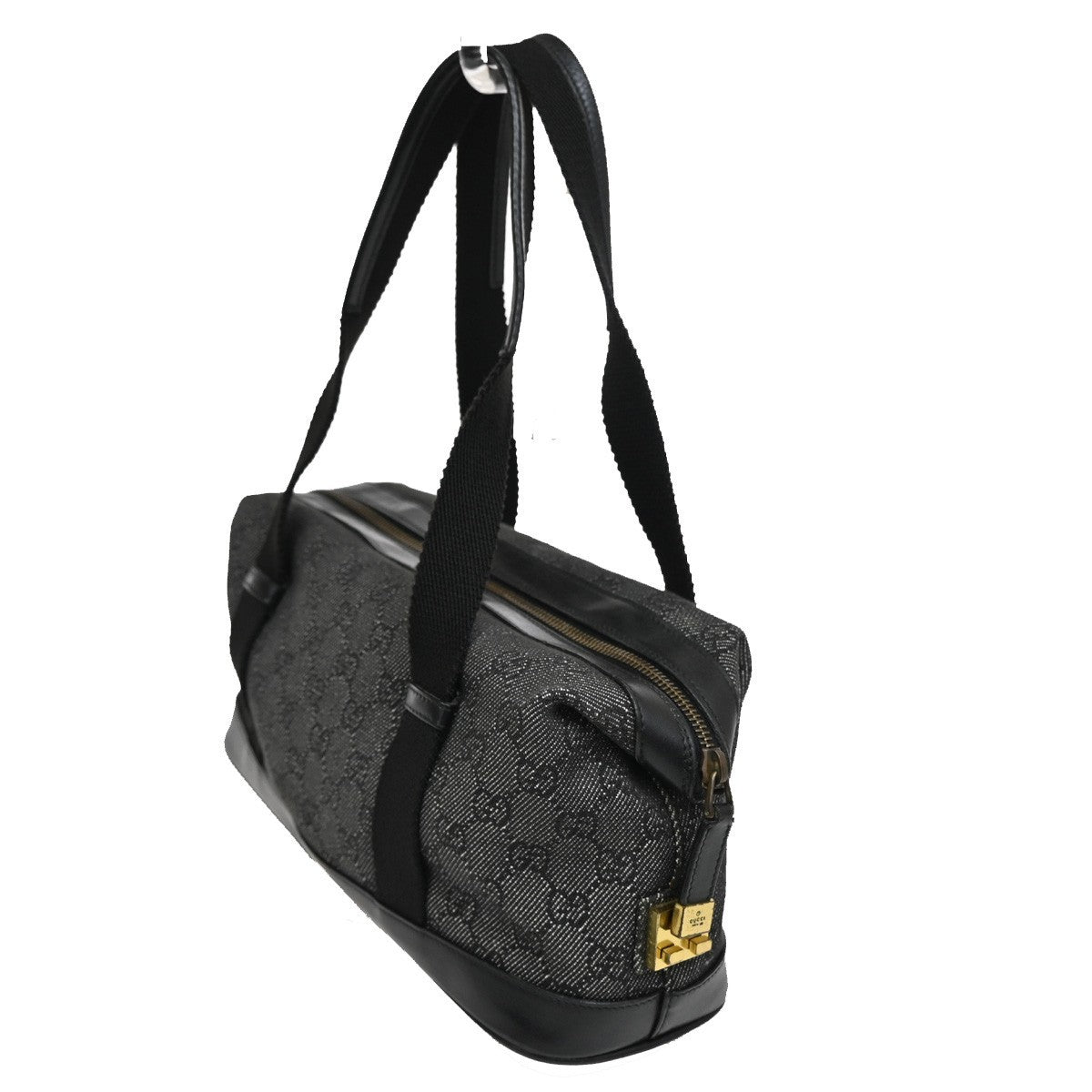 GUCCI GG Pattern Shoulder Hand Bag GGCanvas Leather Gray Black GHW 36TA167