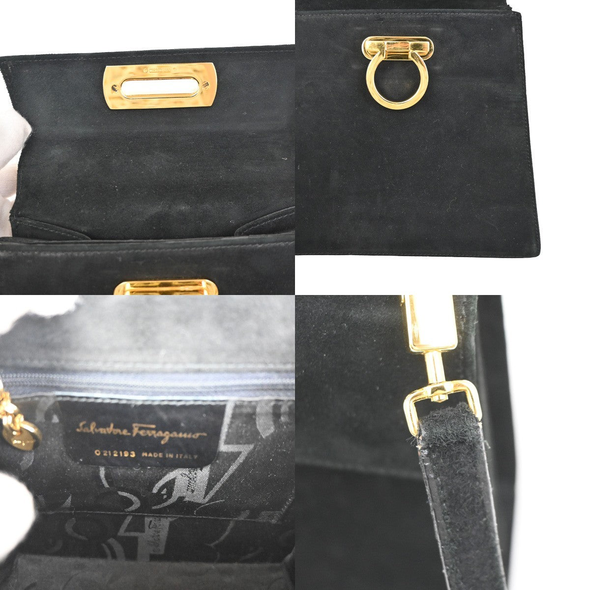 SALVATORE FERRAGAMO Gancini 2Way Shoulder Bag Suede Leather Black GHW 83ZA213