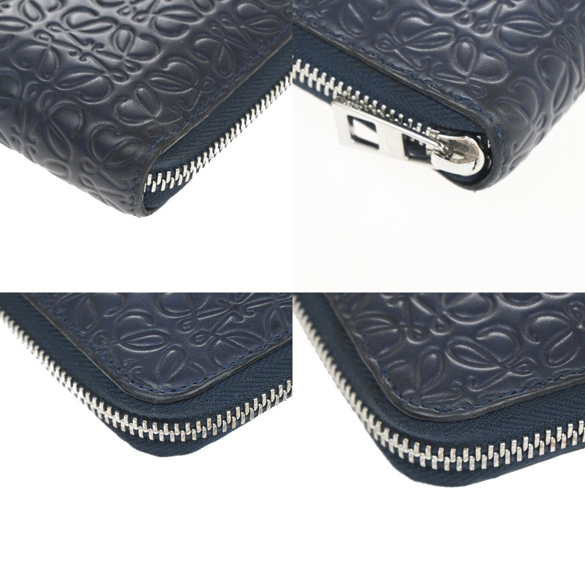 LOEWE Logo Anagram Repeat Long Zipper Wallet Embossed Leather Blue Navy 61KD063