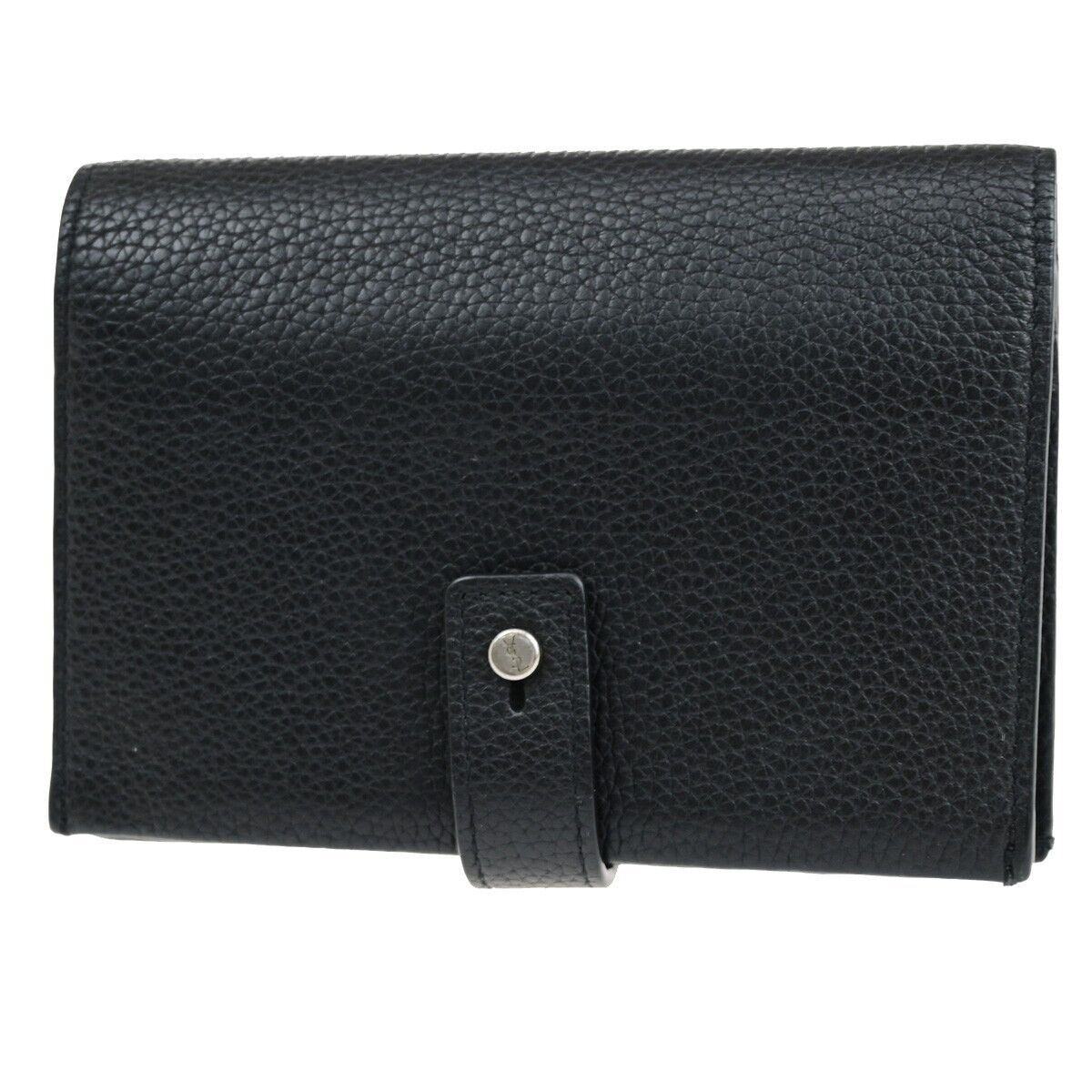 YVES SAINT LAURENT YSL Logo Bifold Wallet Purse Leather Black silver 64RF169