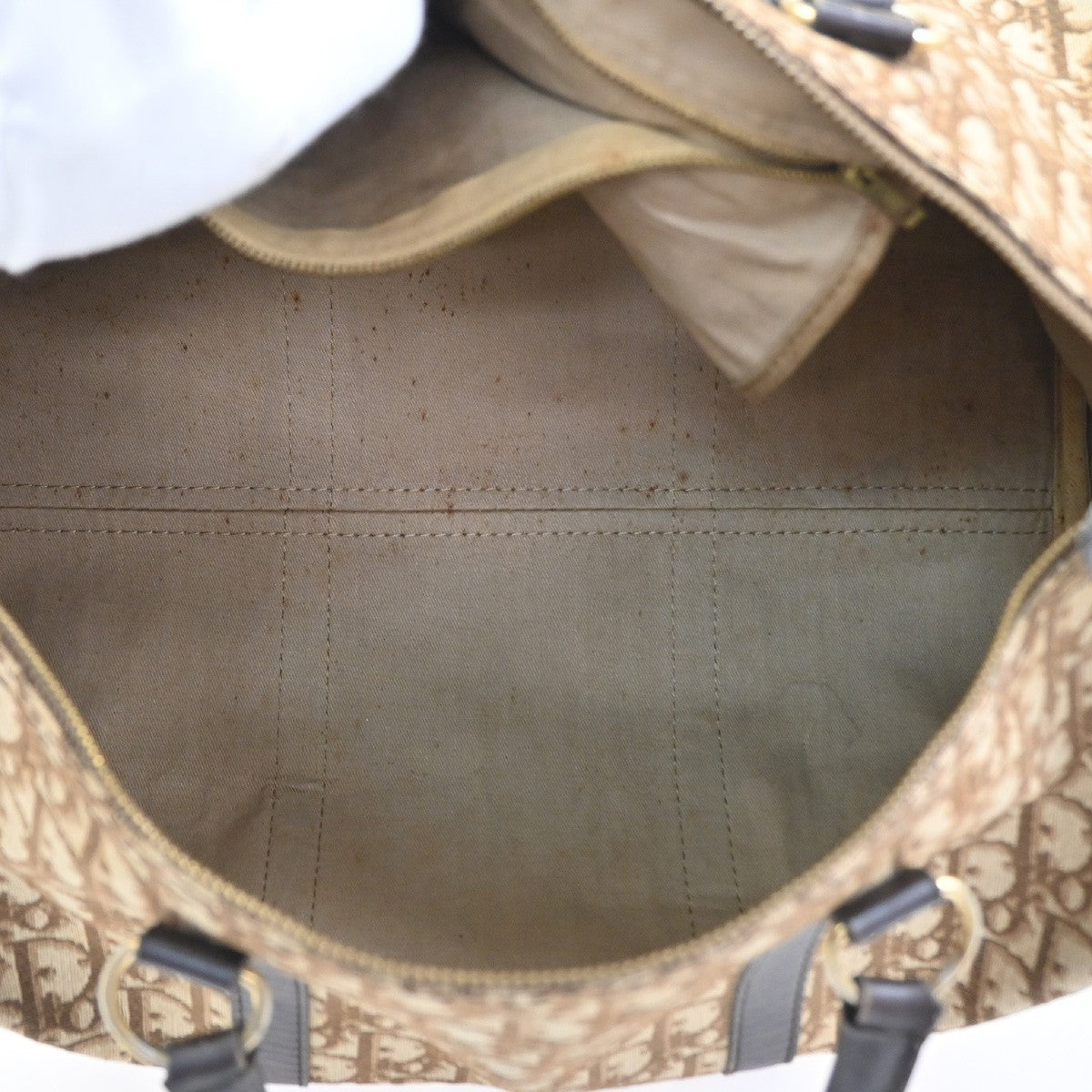 CHRISTIAN DIOR Logo Trotter Pattern Hand Bag Canvas Leather Brown France 86SA052