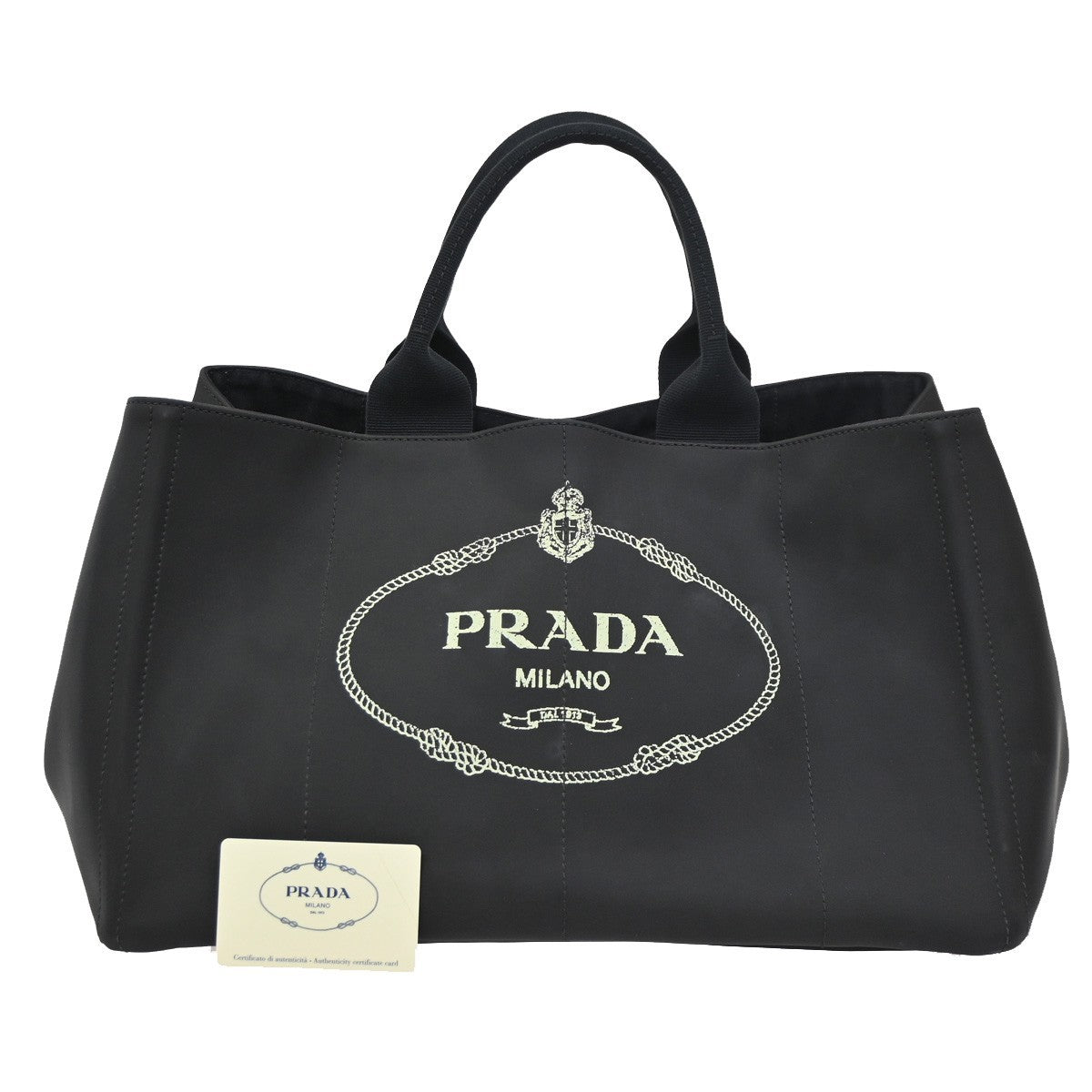 PRADA Logo Canapa Shoulder Tote Bag Tessuto PVC Leather Black GHW 88KB764