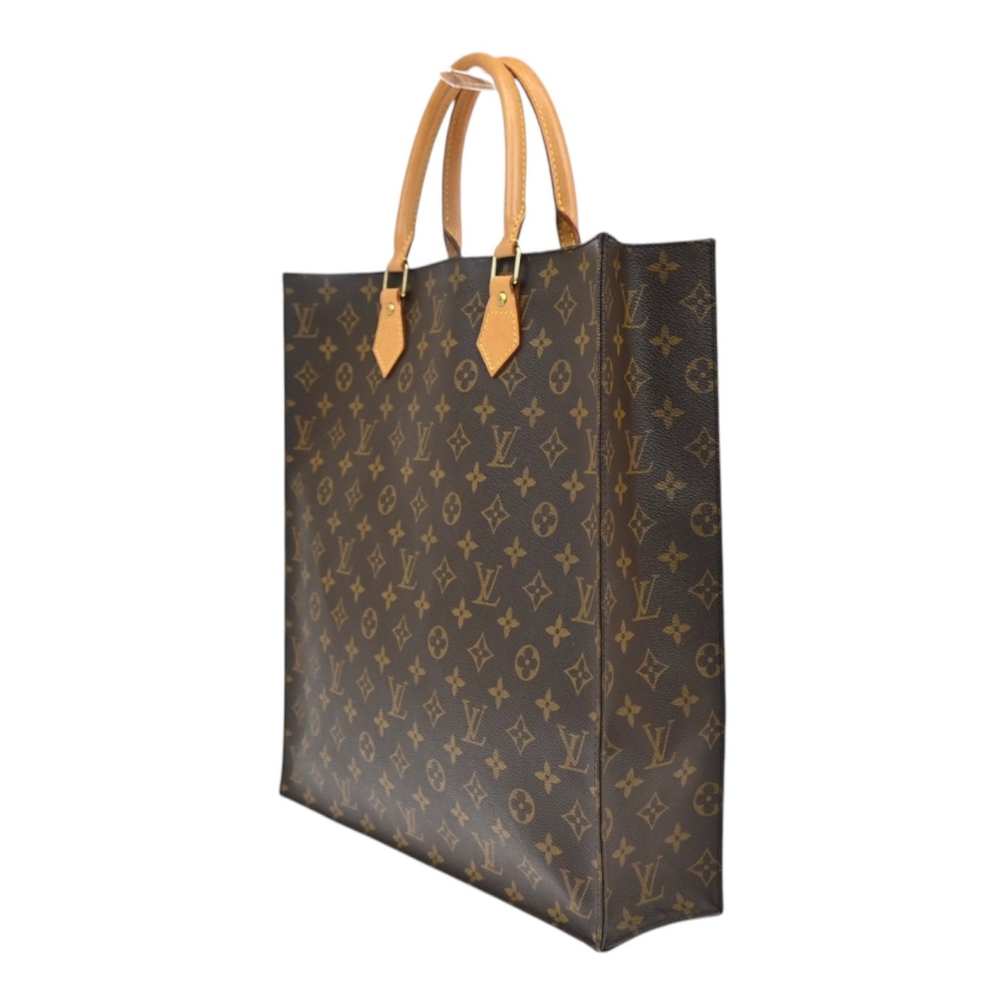 LOUIS VUITTON Logo Sac Plat Hand Tote Bag Monogram Leather Brown M51140 13SA100