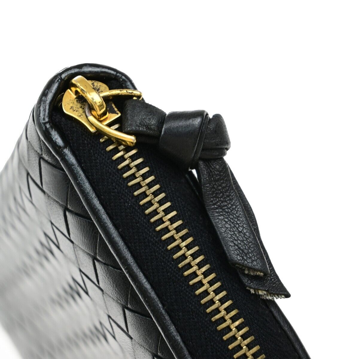 BOTTEGA VENETA Logo Intrecciato 2 Set Long Zipper Wallet Leather Black 67ED998