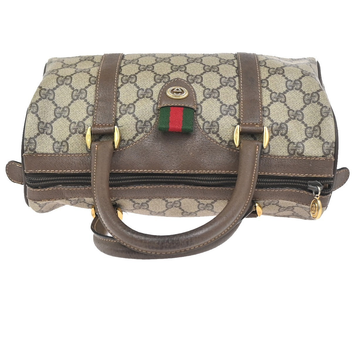GUCCI GG Pattern Sherry Travel Hand Boston Bag PVC Leather Brown GHW 64ZA340