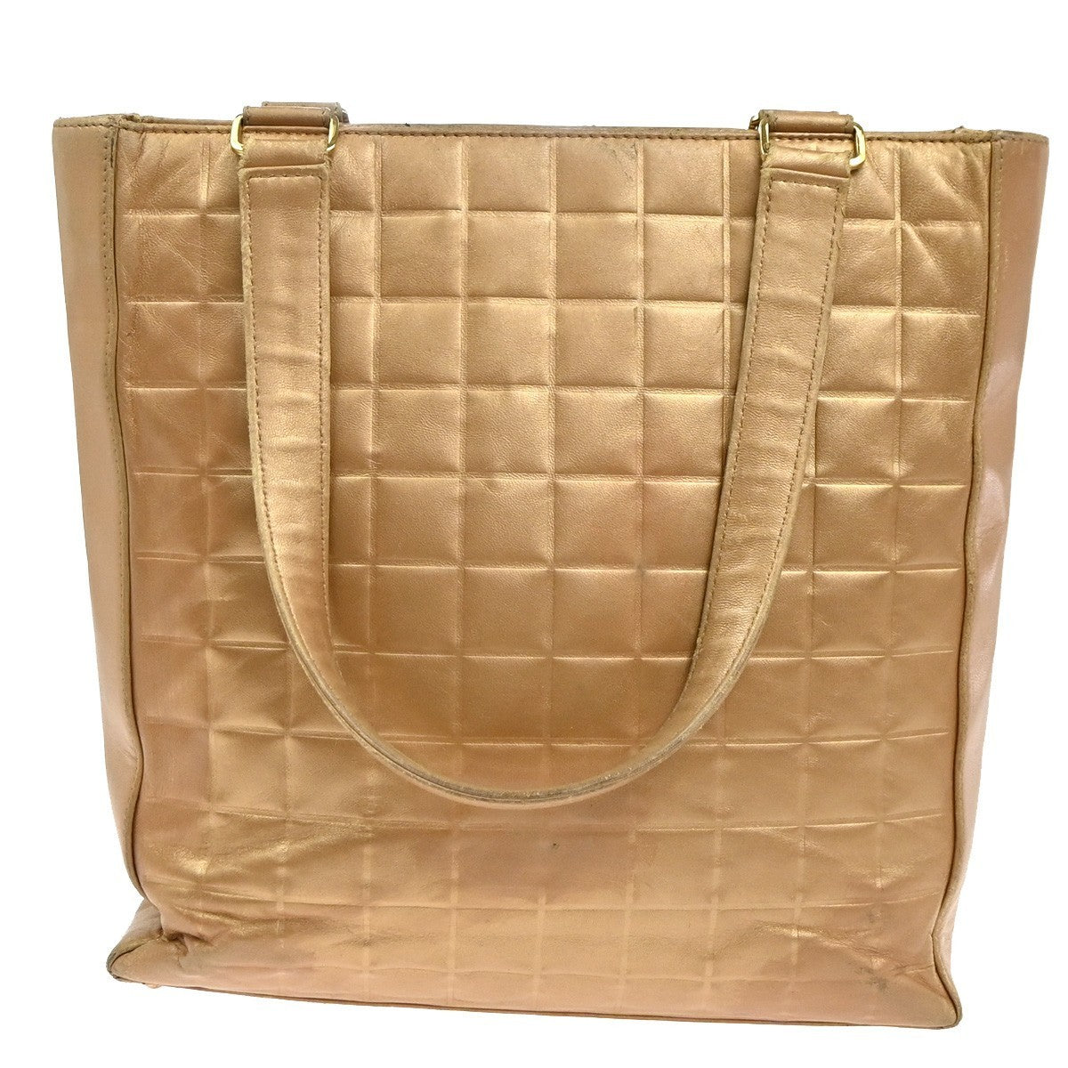 CHANEL CC Logo Chocolate Bar Shoulder Tote Bag Leather Gold Italy 10RP056