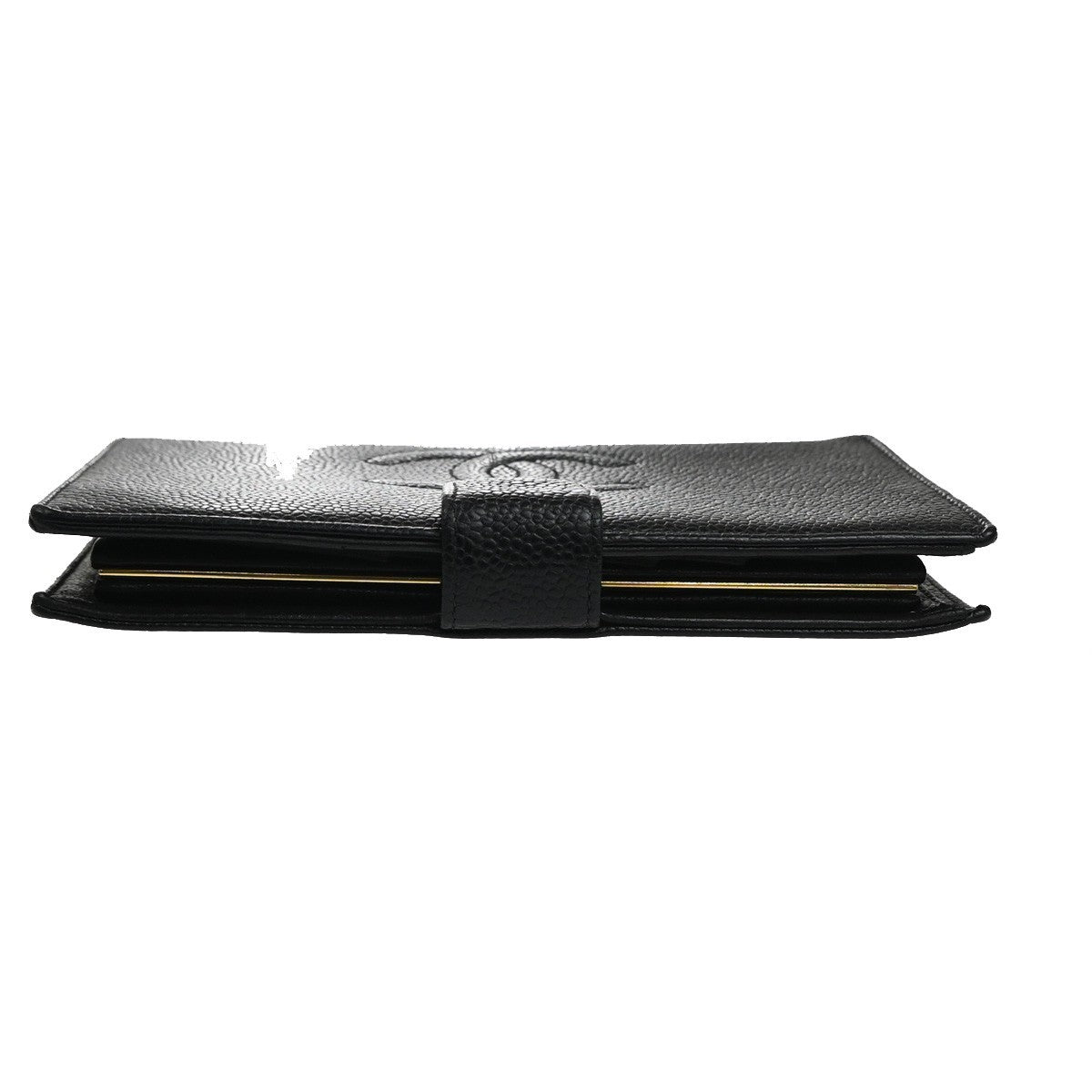CHANEL CC Logo Bifold Long Wallet Grained Calfskin Leather Black France 16RL991