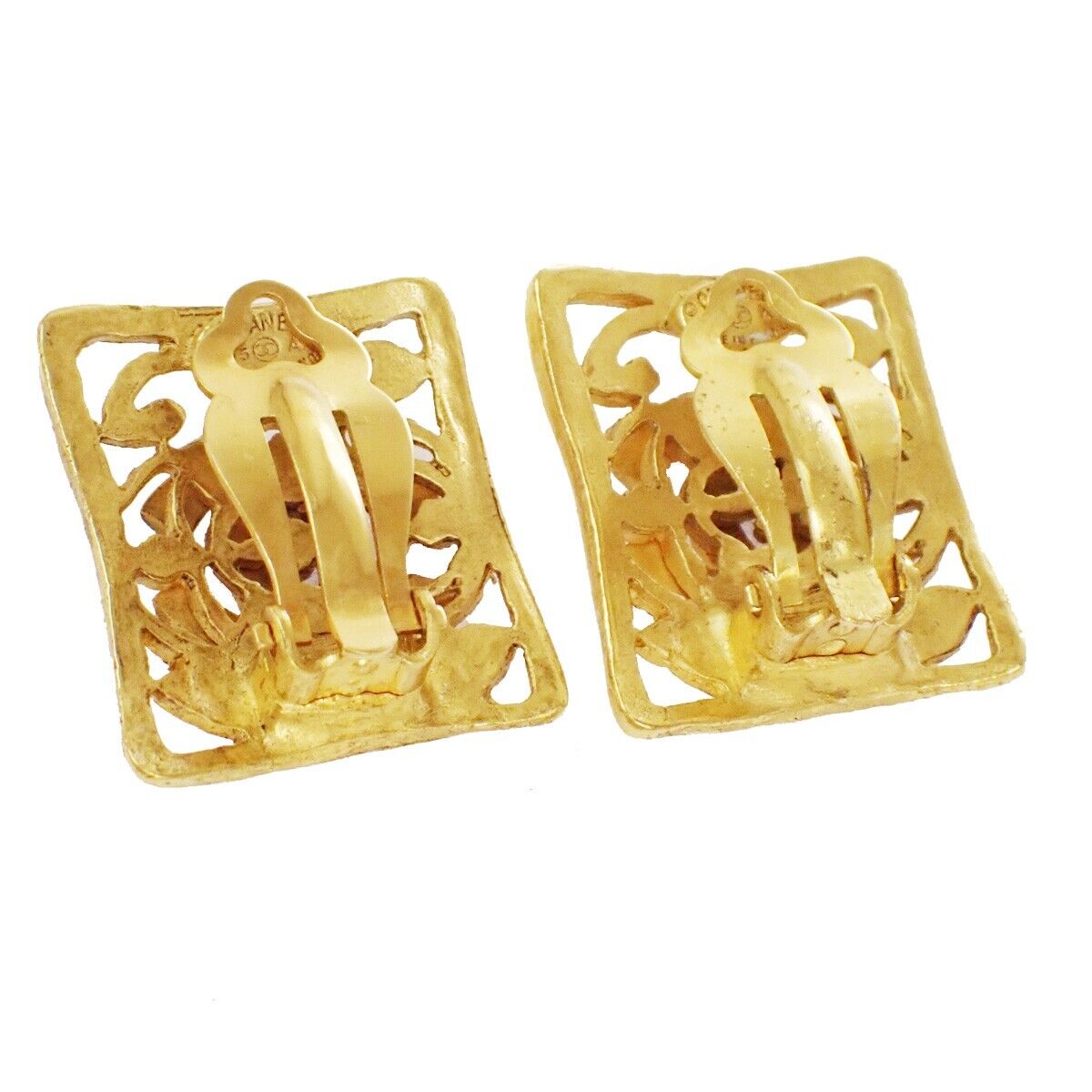 CHANEL CC Logo Earrings Square Clip-On  Gold 95A France Accessory 16RF017