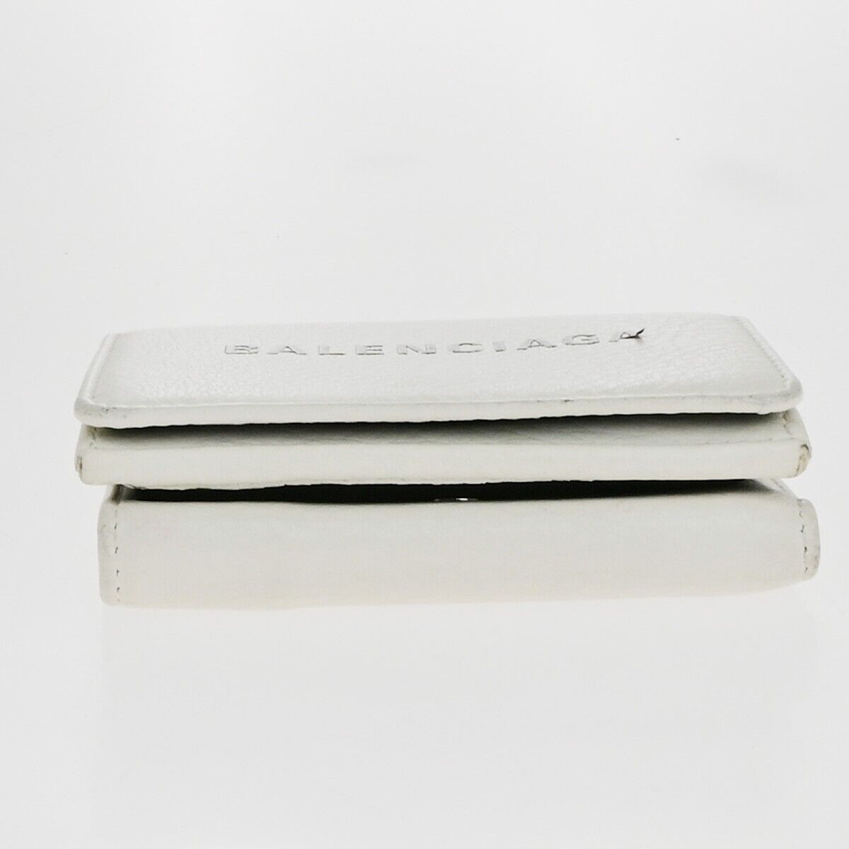 BALENCIAGA Logo Everyday Mini Trifold Compact Wallet Leather White Italy 30KA510
