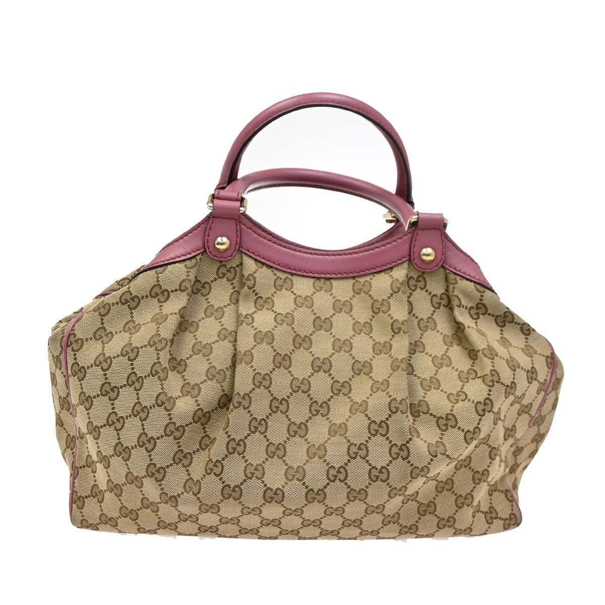 GUCCI GG Pattern Sukey Shoulder Bag Charm Canvas Leather Beige Pink GHW 82DA256