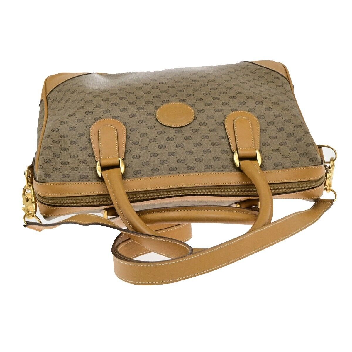 GUCCI Logos GG Pattern 2Way Shoulder Hand Bag PVC Leather Brown Gold 30KA548