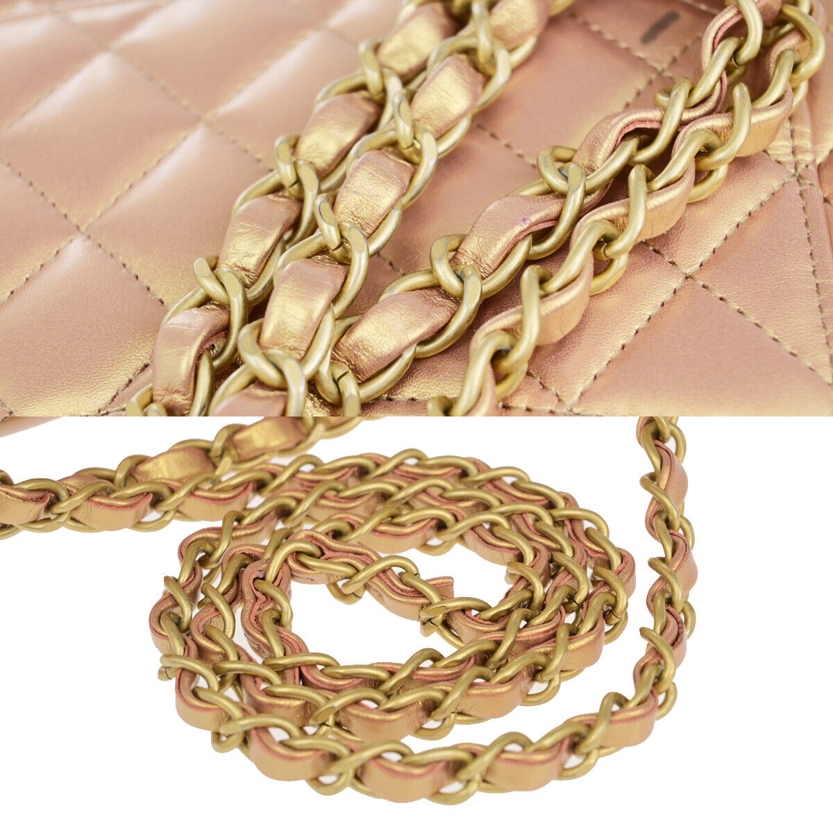 CHANEL CC Matelasse 25 Double Flap Chain Shoulder Bag Leather Pink Gold 401RK683
