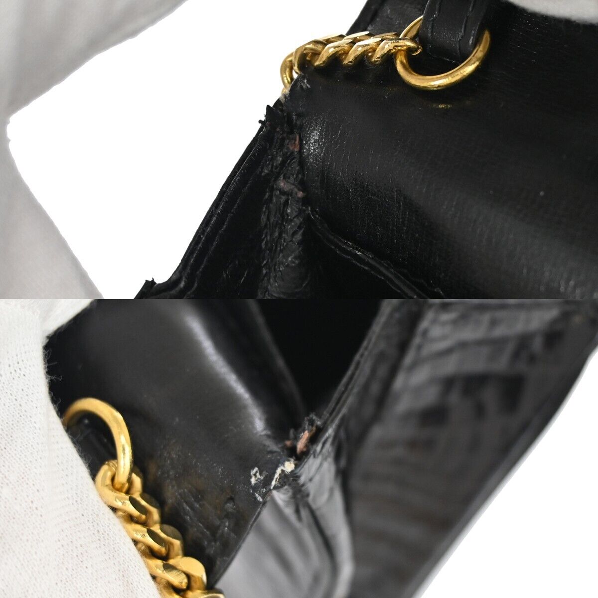 LOEWE Logo Anagram 2way Chain Shoulder Clutch Bag Exotic Leather Brack 88ED471