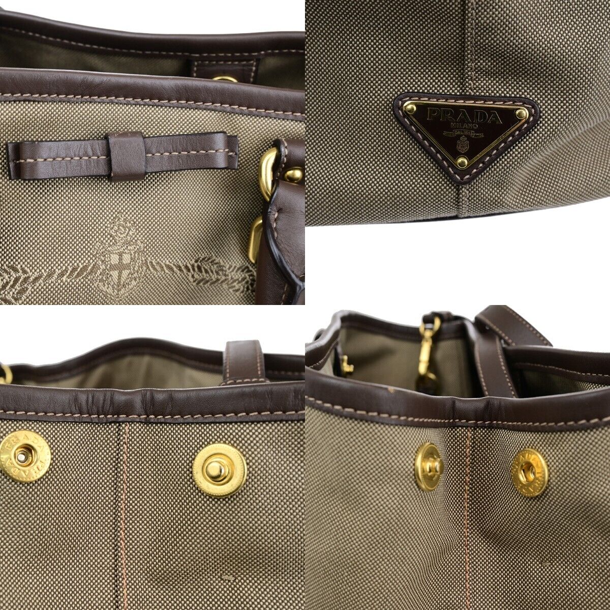 PRADA MILANO Logo Jacquard 2Way Shoulder Hand Bag Canvas Leather KI BN 70EB676