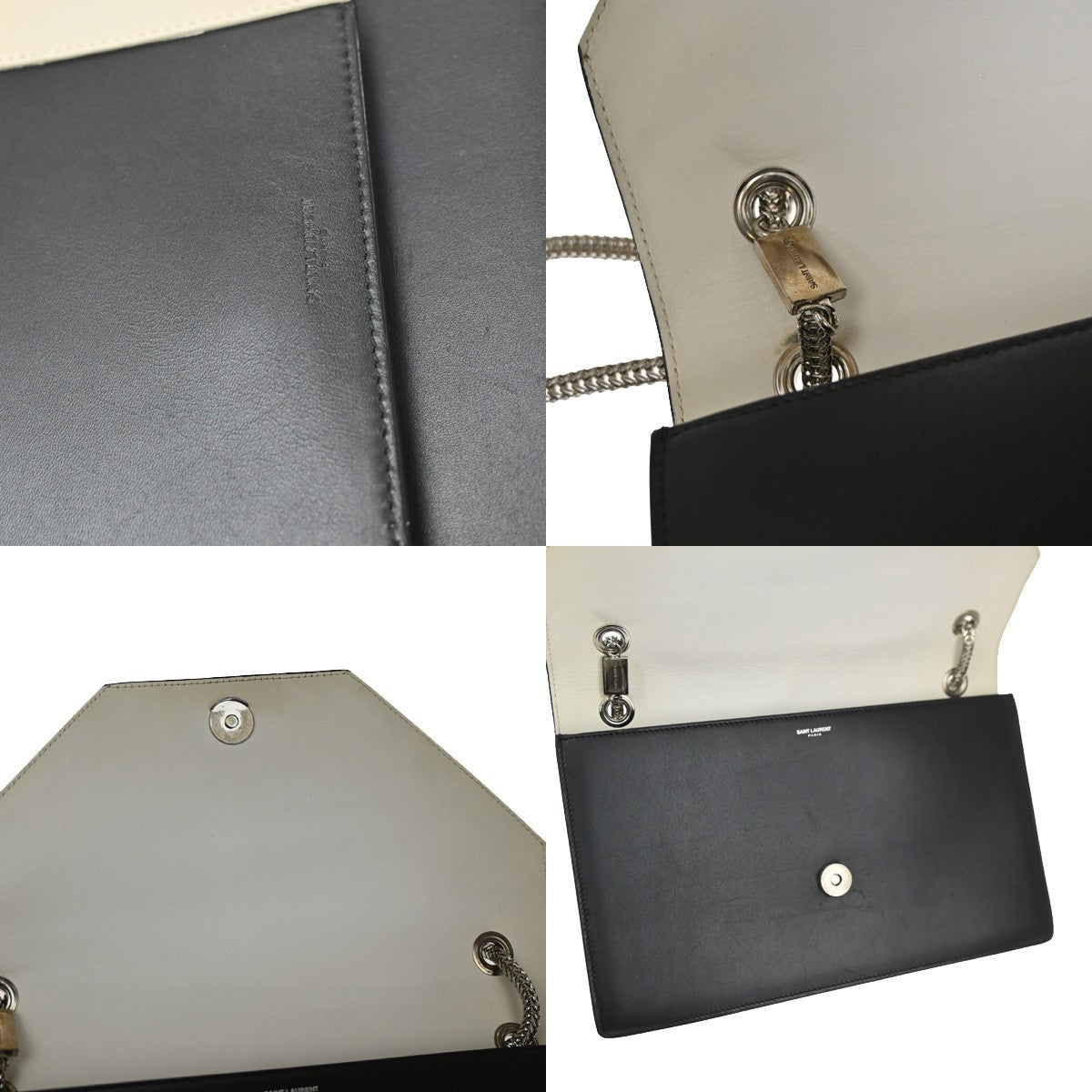 SAINT LAURENT Logo Betty Chain Shoulder Bag Leather Black White SHW 95RQ003