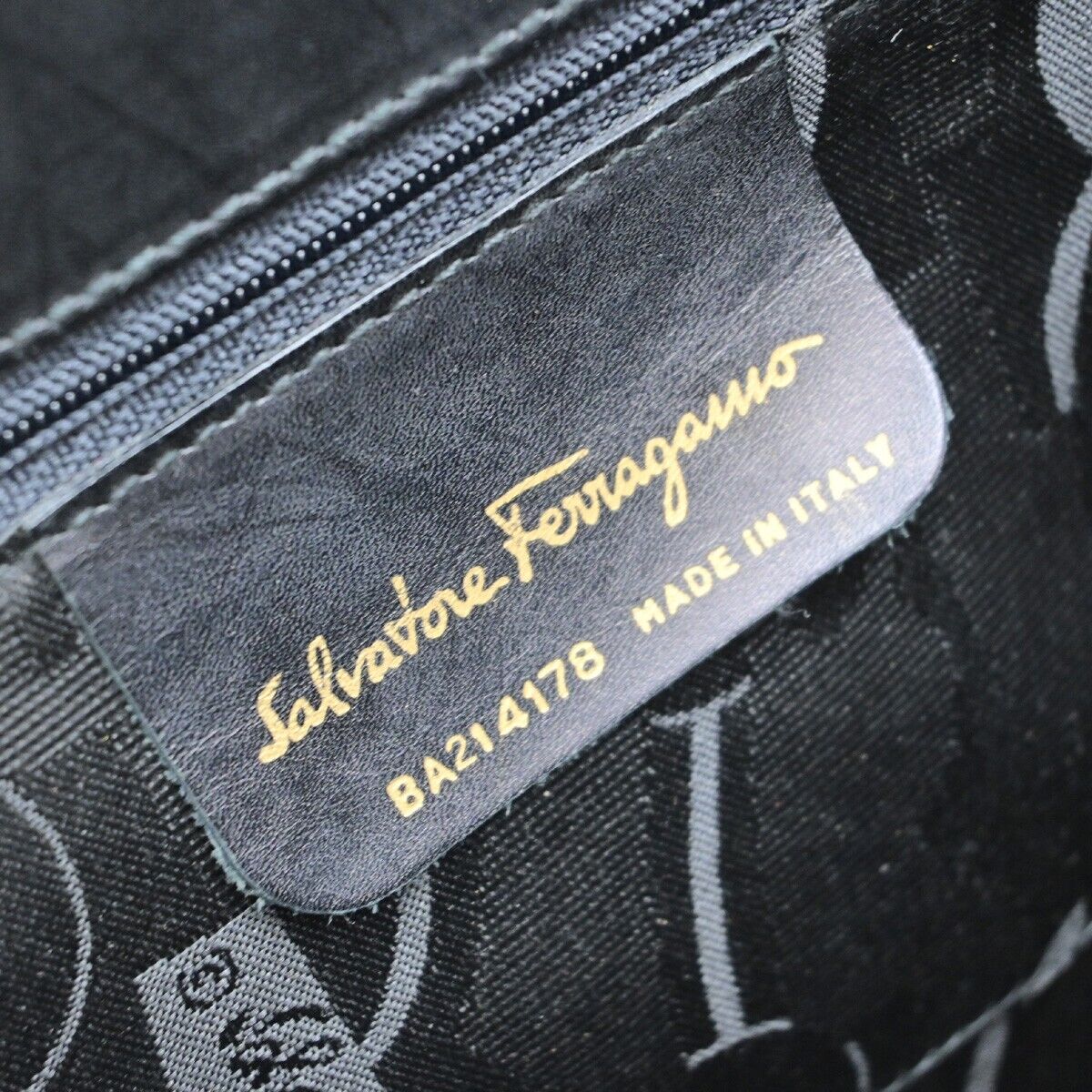 SALVATORE FERRAGAMO Logo Vara Hand Bag Canvas Leather Black Gold Italy 67ED785