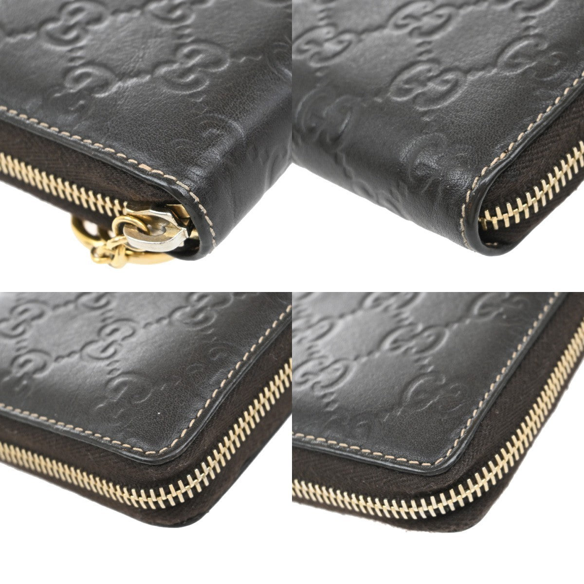 GUCCI Logo Guccissima GG Pattern Long Zipper Wallet Leather Brown 67EF918