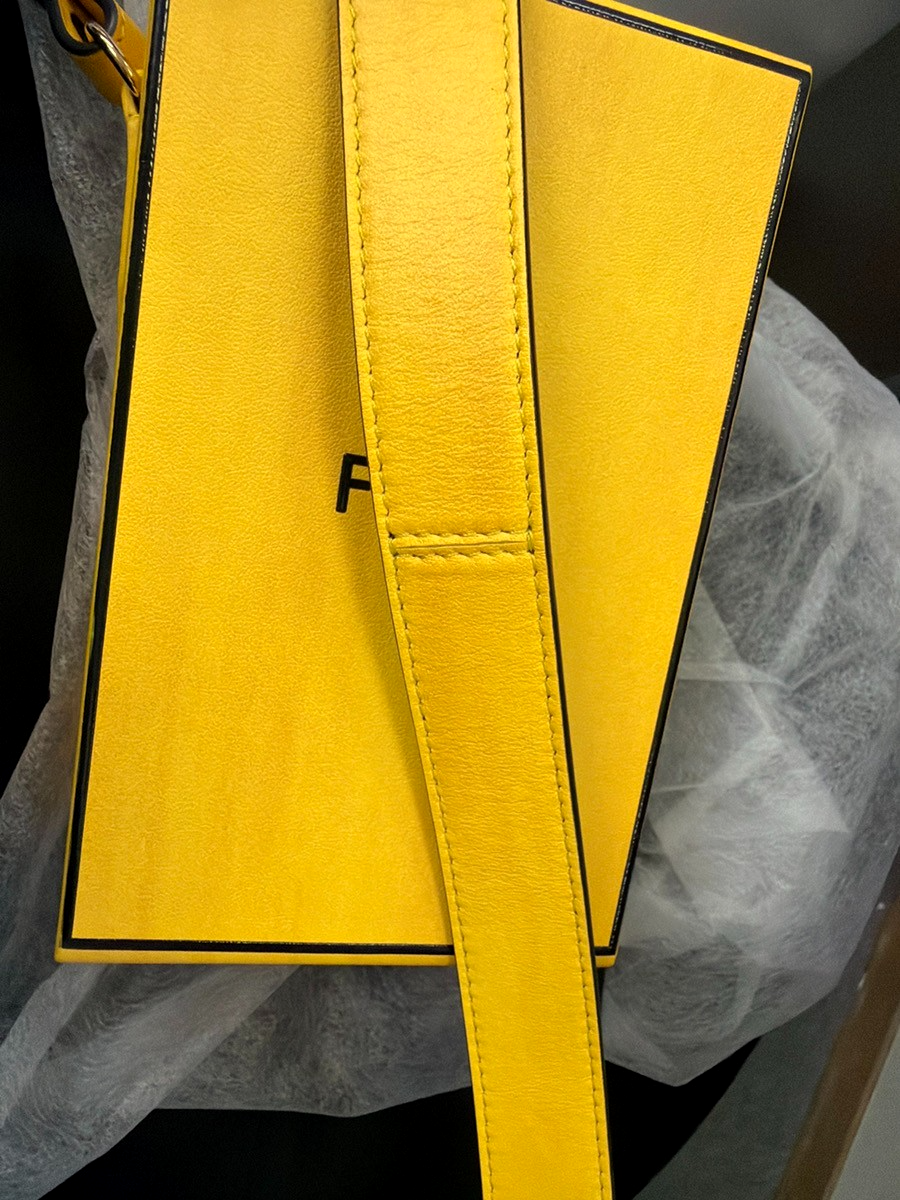 FENDI Logo Box Vertical Mini Shoulder Bag Leather Yellow GHW Italy 11YH946