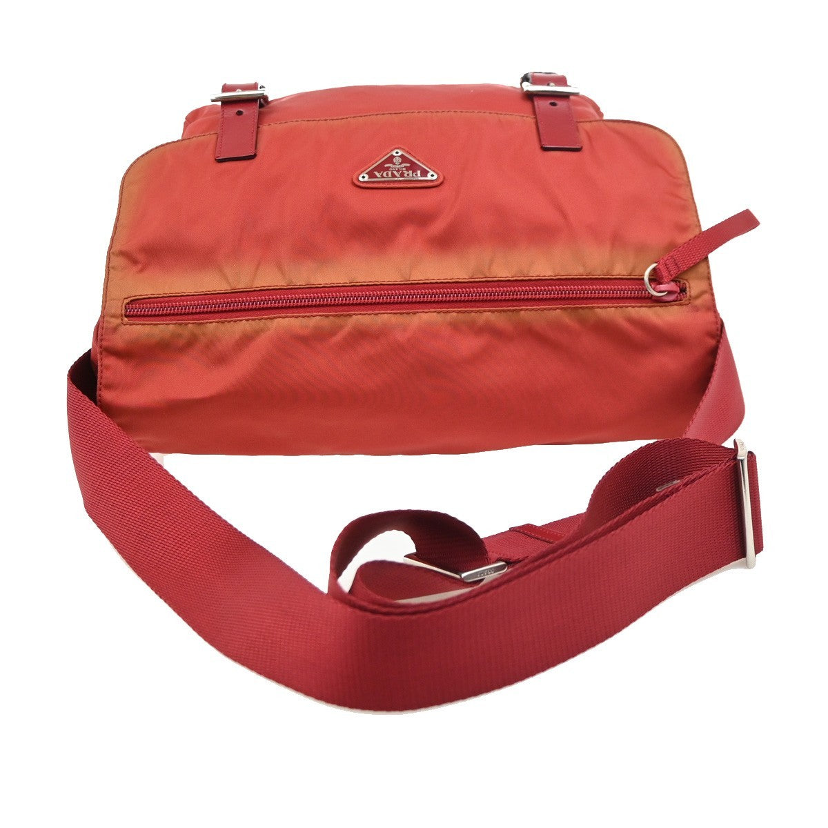 PRADA Logo Tessuto Messenger Shoulder Bag Nylon Leather Red SHW Italy 30KD109