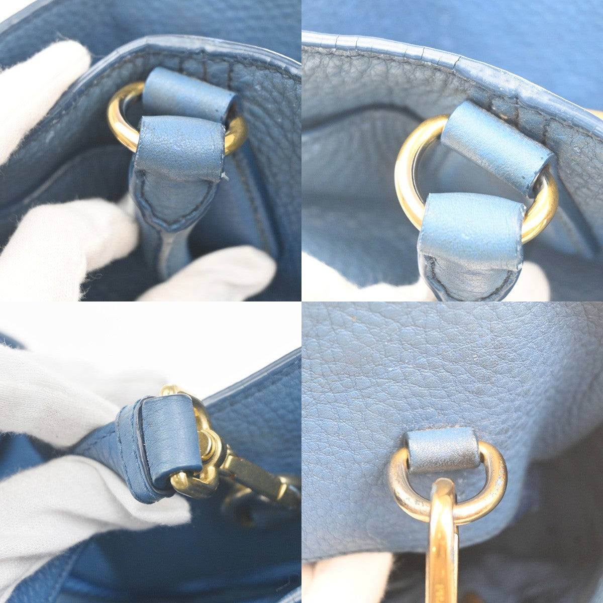 PRADA Logo 2way Shoulder Hand Bag Vitello Daino Leather Blue GHW 76MA442