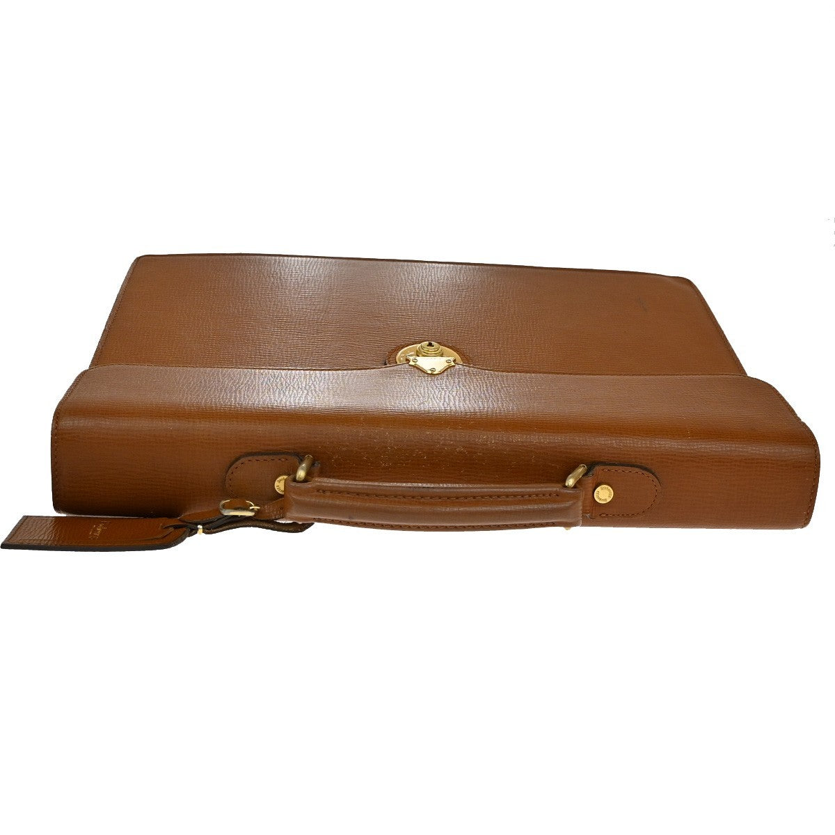 Burberrys Logo Business Briefcase Hand Bag Leather Brown GHW 09YH813