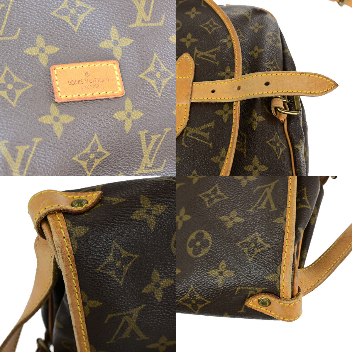 LOUIS VUITTON Logo Saumur 30 Shoulder Bag Monogram Leather Brown M42256 75YF423