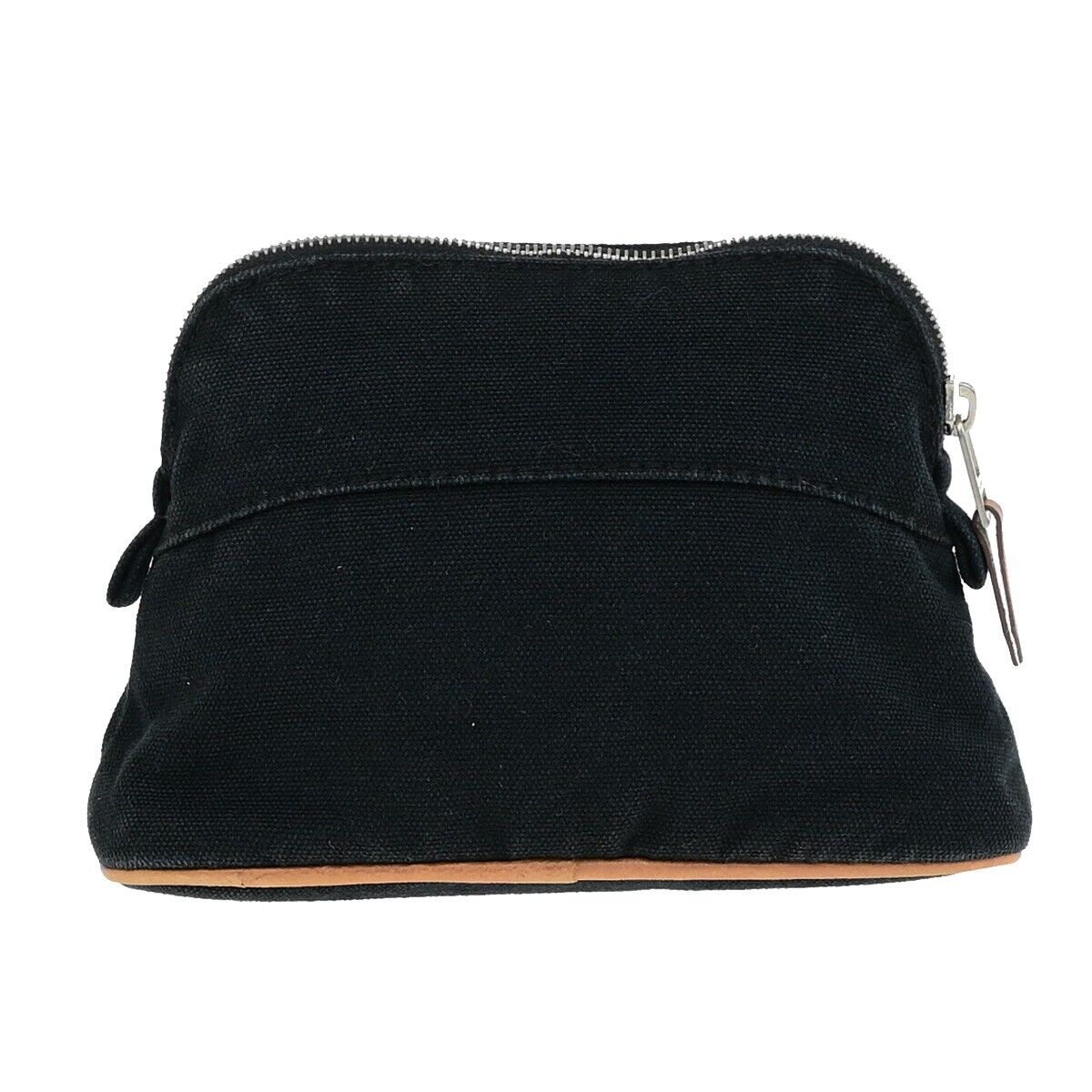 HERMES Logo Bolide 16 Mini Pouch Bag 100% Cotton Leather Black France 01ED707