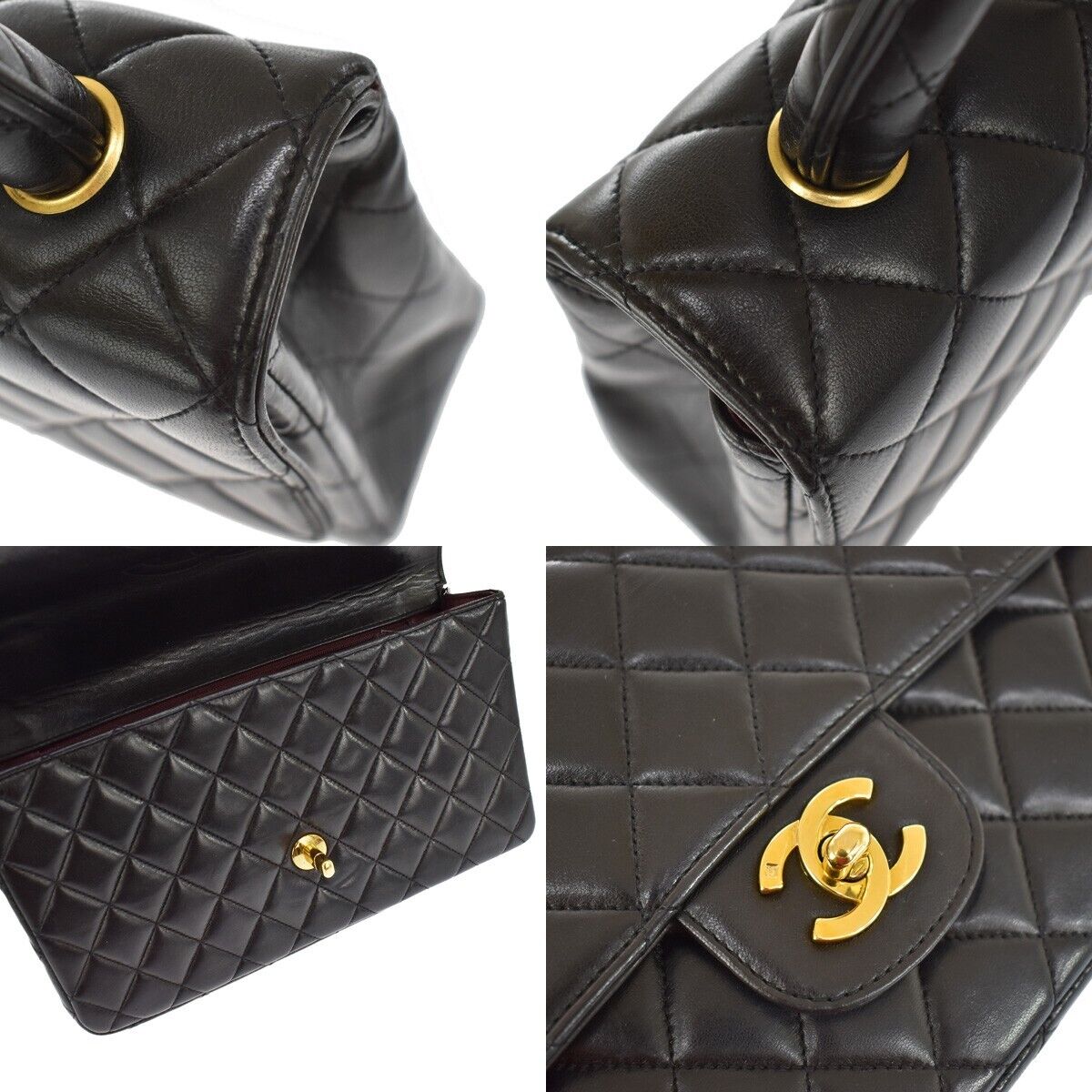 CHANEL CC Matelasse 25 Hand Bag Leather Black Gold France Vintage 759LC173