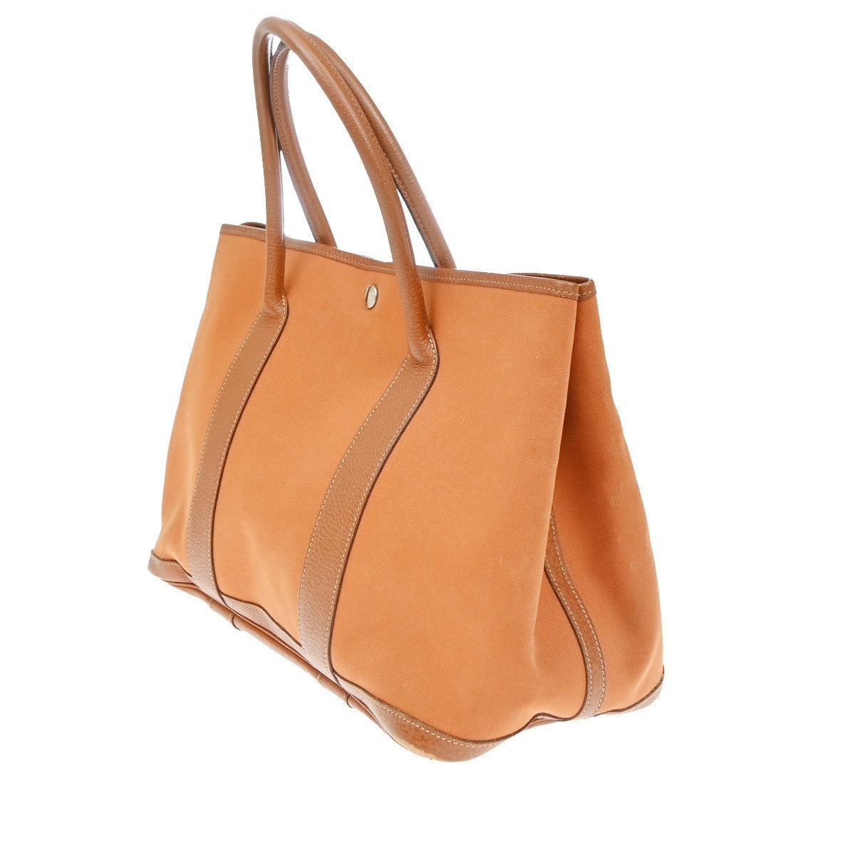 HERMES Garden Party PM Hand Bag Toile Officier Canvas Leather Orange 57RP184