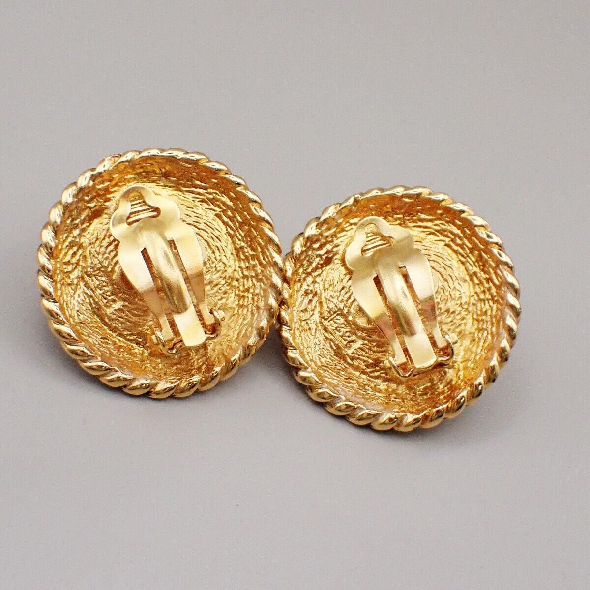 CHANEL CC Imitation Pearl Round Button Earrings Clip-On Gold France 36RK162