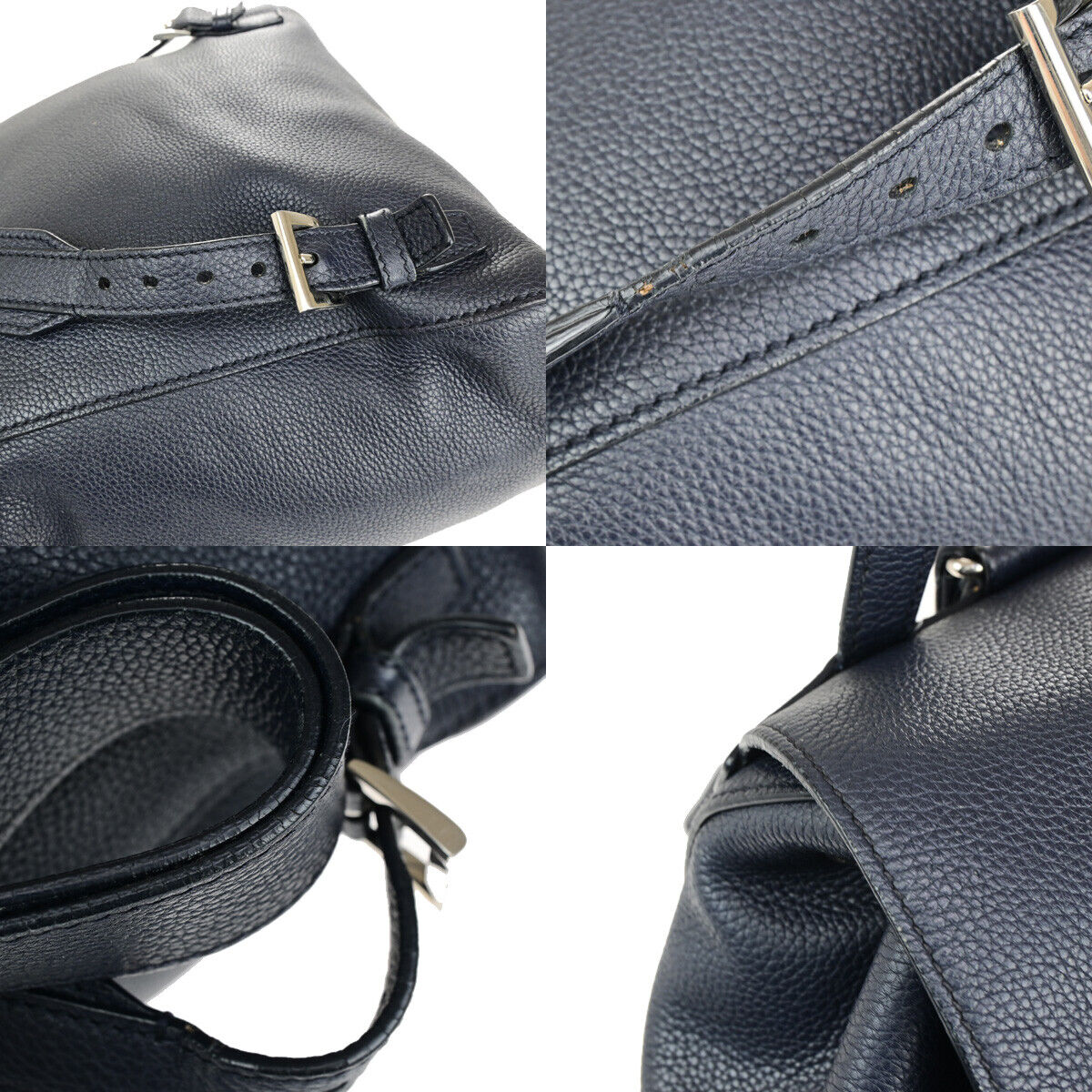 PRADA Logo Backpack Bag Leather Navy Blue Baltico Silver Italy 667RK115