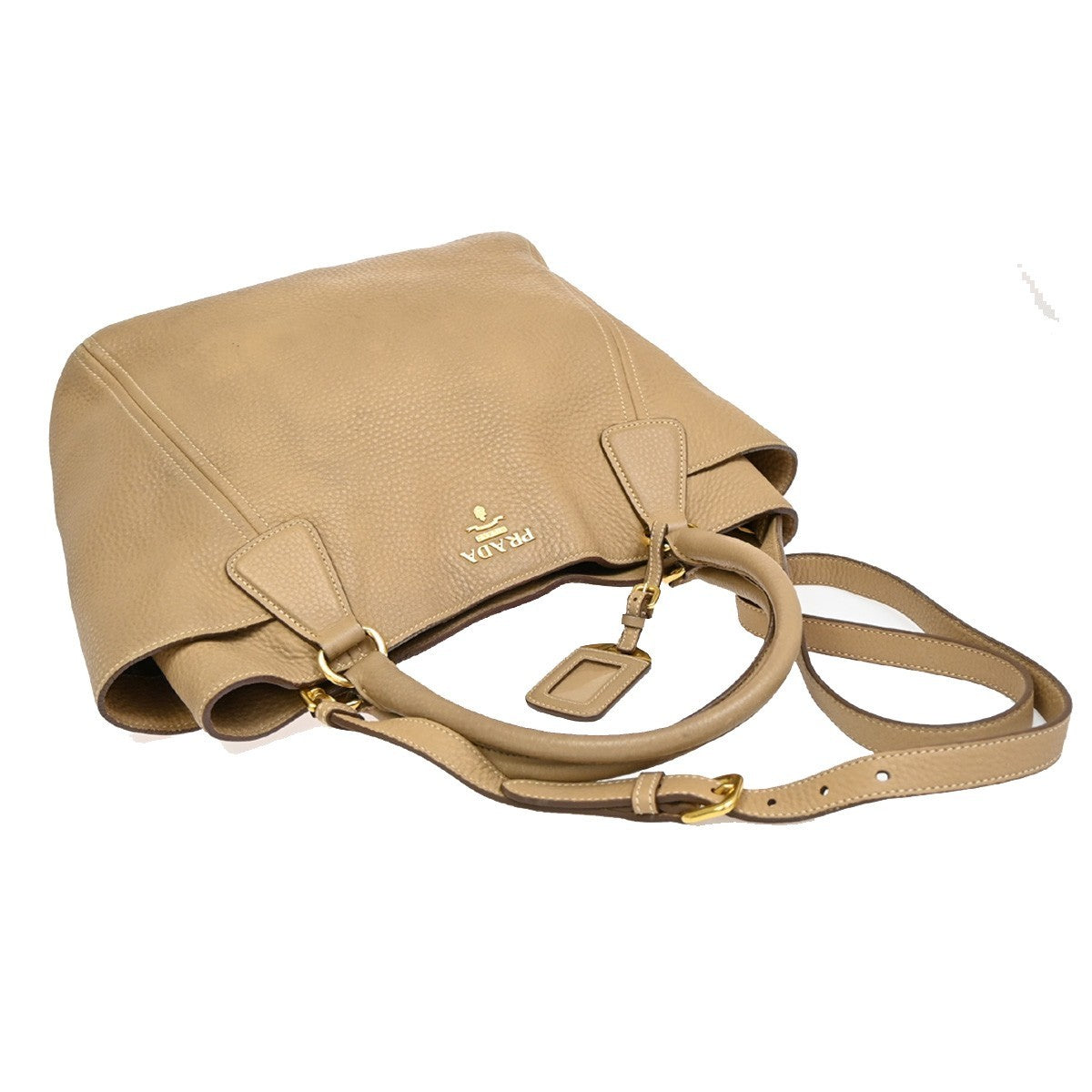 PRADA Logo 2Way Shoulder Hand Bag Vitello Phenix Leather Beige Italy 70KB268