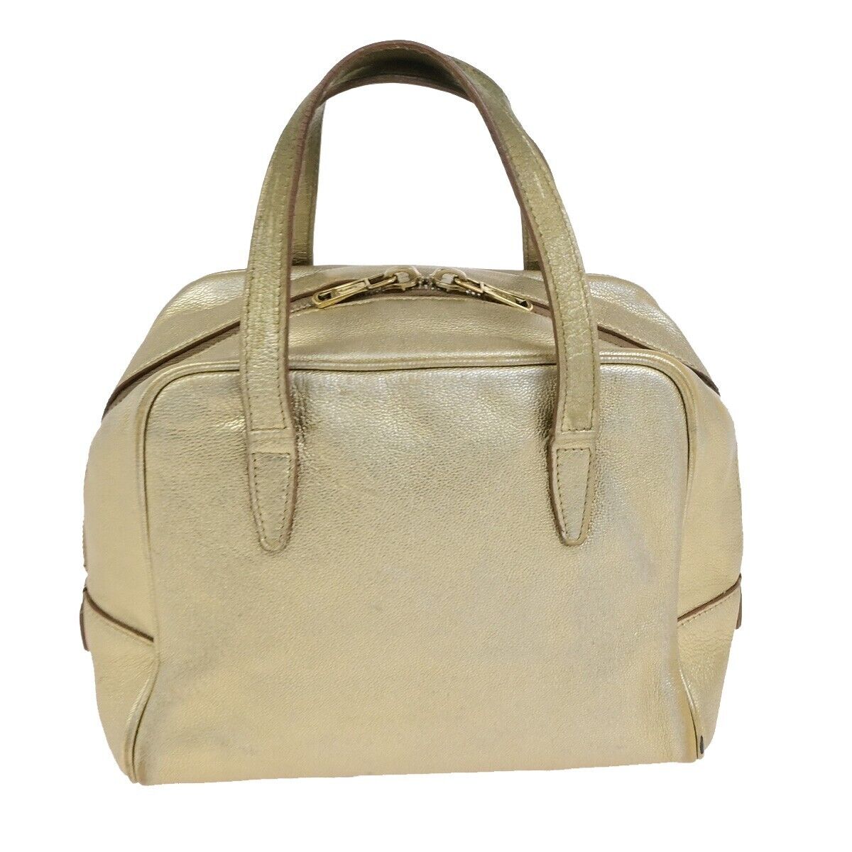 YVES SAINT LAURENT YSL Logo Small Hand Bag Leather Gold Italy 05FB447