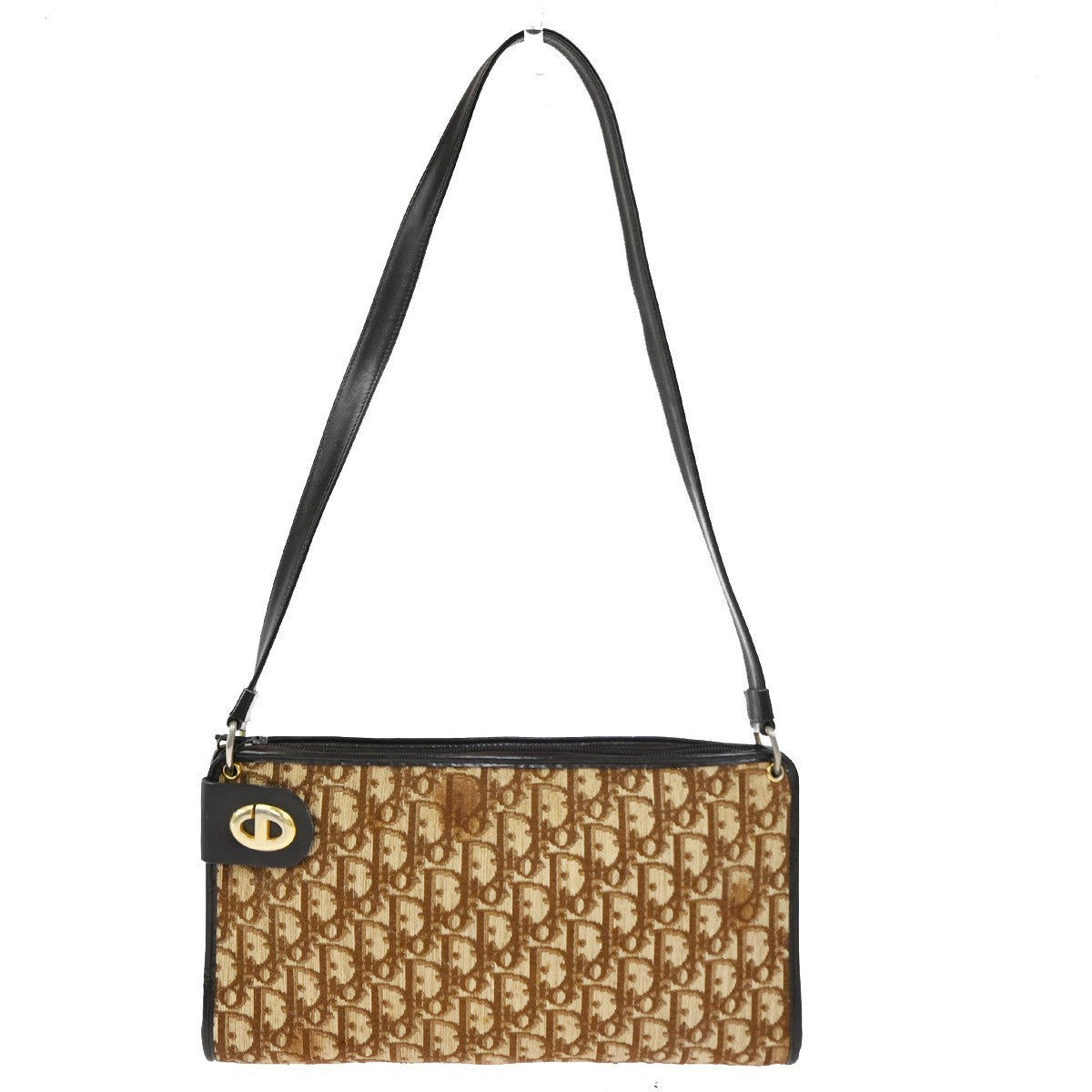 CHRISTIAN DIOR Logo Trotter Pattern Shoulder Bag Canvas Leather Brown 67CA905