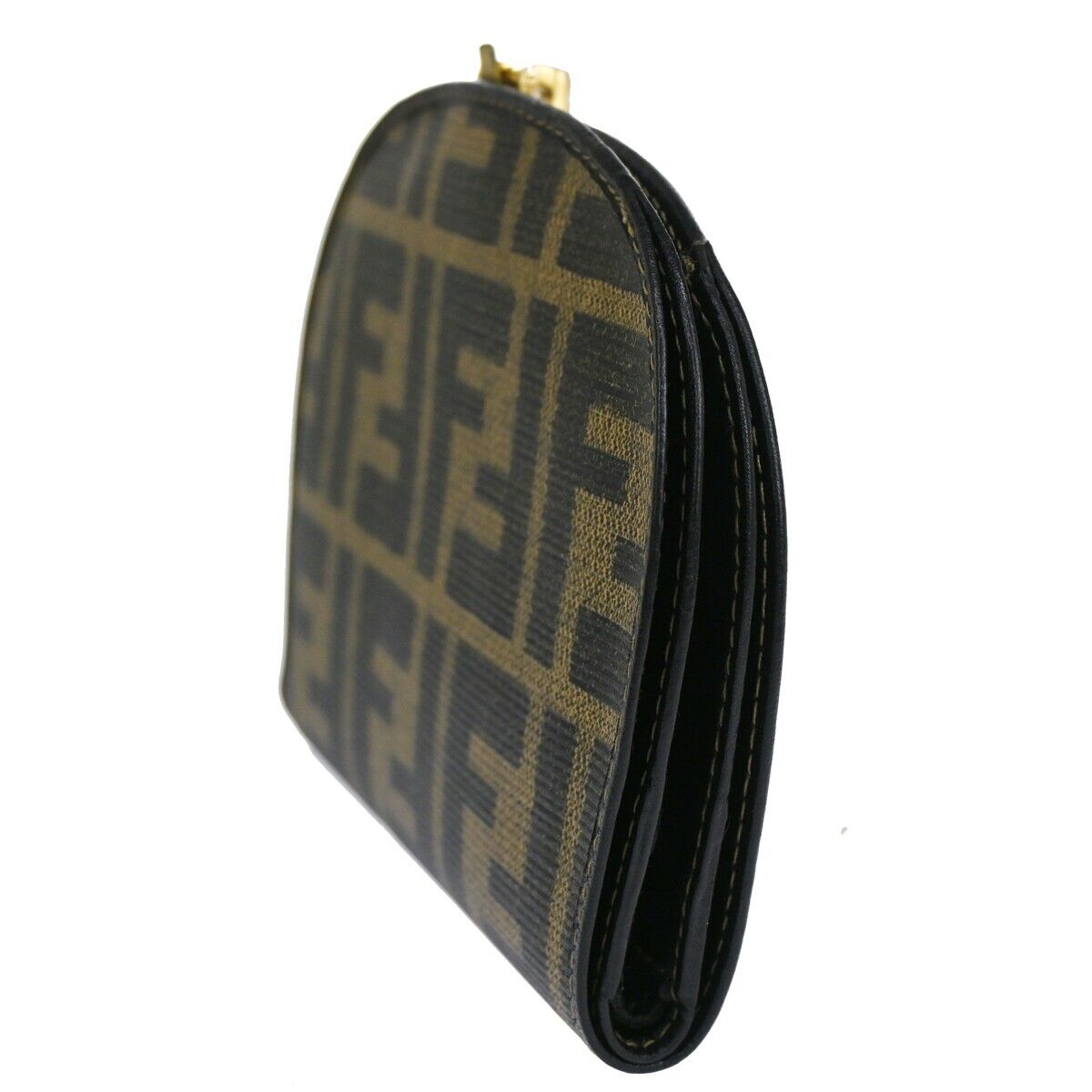 FENDI Logo Zucca Pattern Bifold Wallet Purse PVC Leather Brown GHW Italy 01YE168