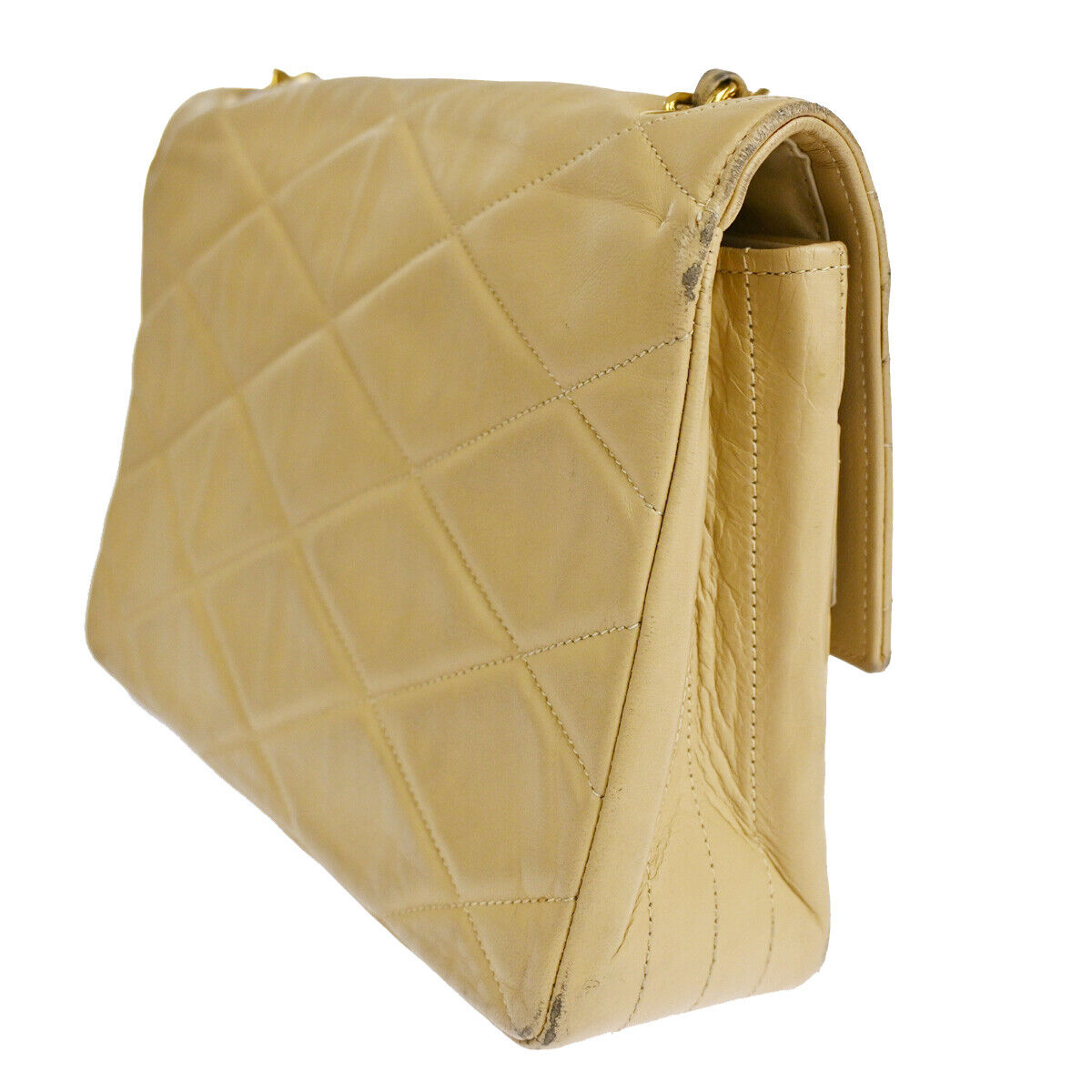 CHANEL CC Matelasse 23 Chain Shoulder Bag Leather Beige GHW Vintage 695RJ532