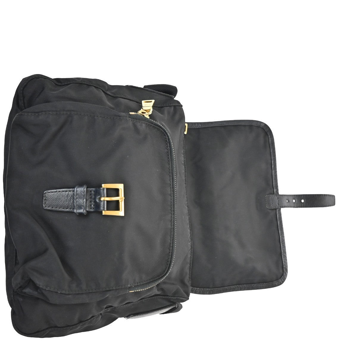 PRADA Plate Logo Tessuto Shoulder Bag Nylon Leather Black GHW Italy 33TA379