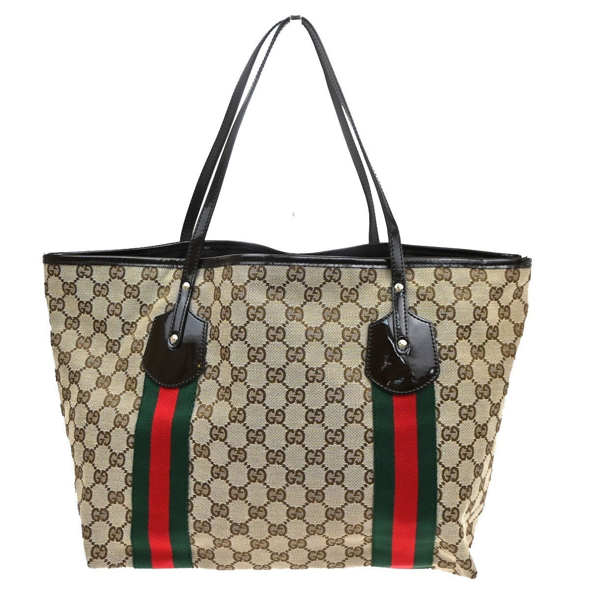 GUCCI GG Jolie Sherry Shoulder Hand Tote Bag Patent Leather Canvas GHW 70CA983