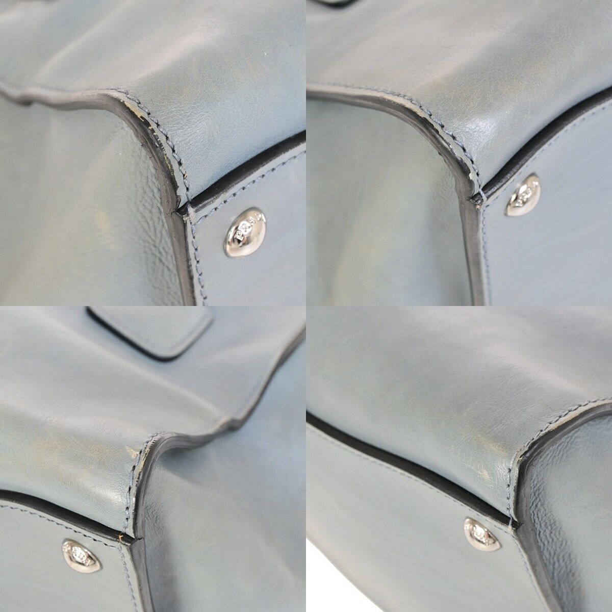PRADA MILANO Logo 2Way Shoulder Hand Bag Leather Blue Silver Italy 88HC034