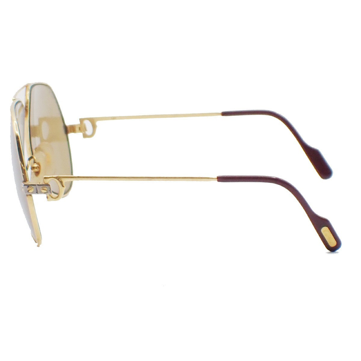 CARTIER Logos Sunglasses Eye Wear Metal Plastic Gold Brown France 64CA892