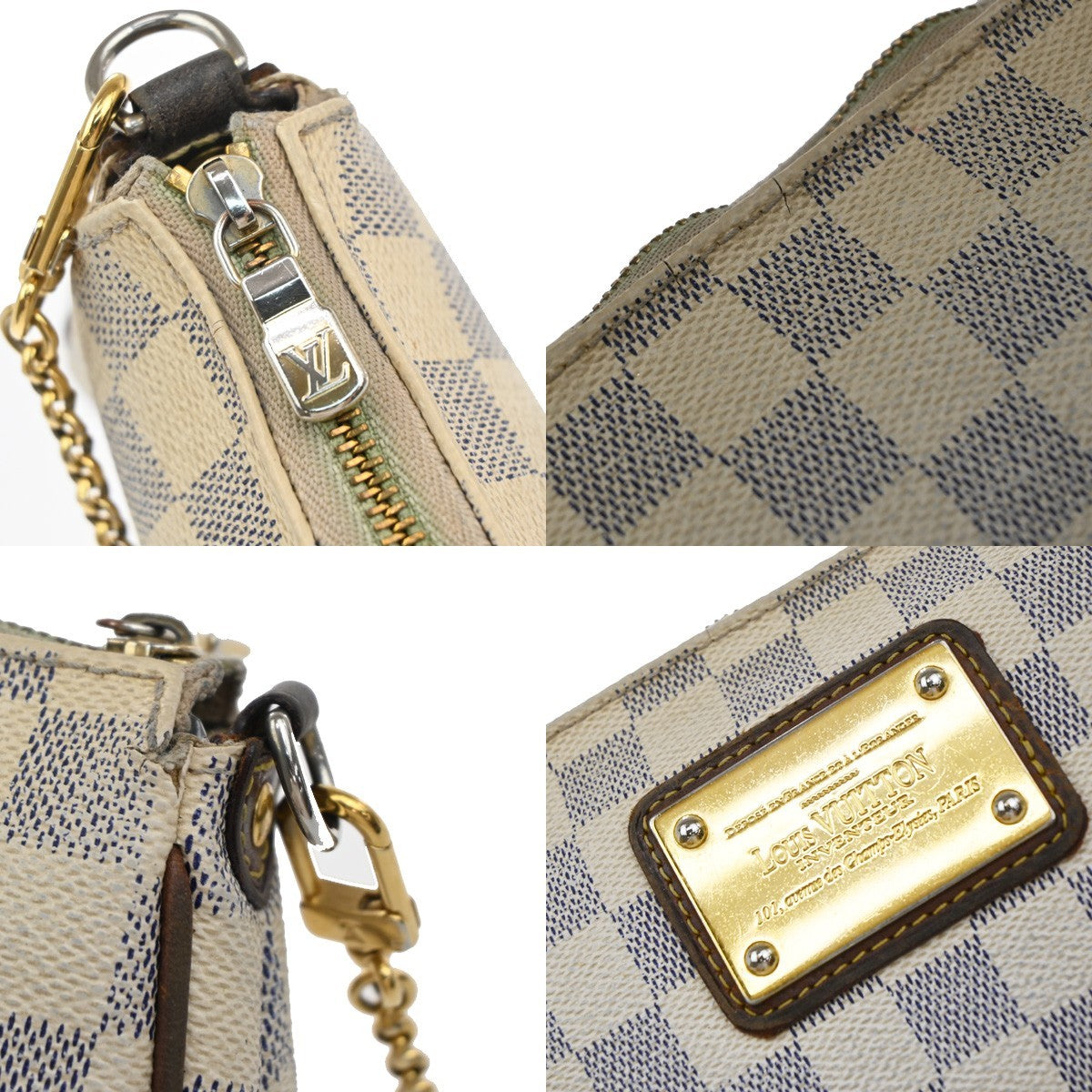 LOUIS VUITTON Eva Chain Shoulder Bag Damier Azur Leather White N55214 89EF785