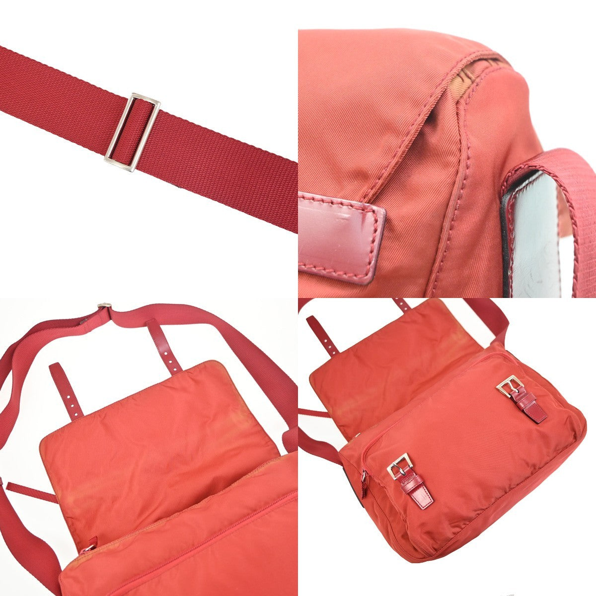 PRADA Logo Tessuto Messenger Shoulder Bag Nylon Leather Red SHW Italy 30KD109