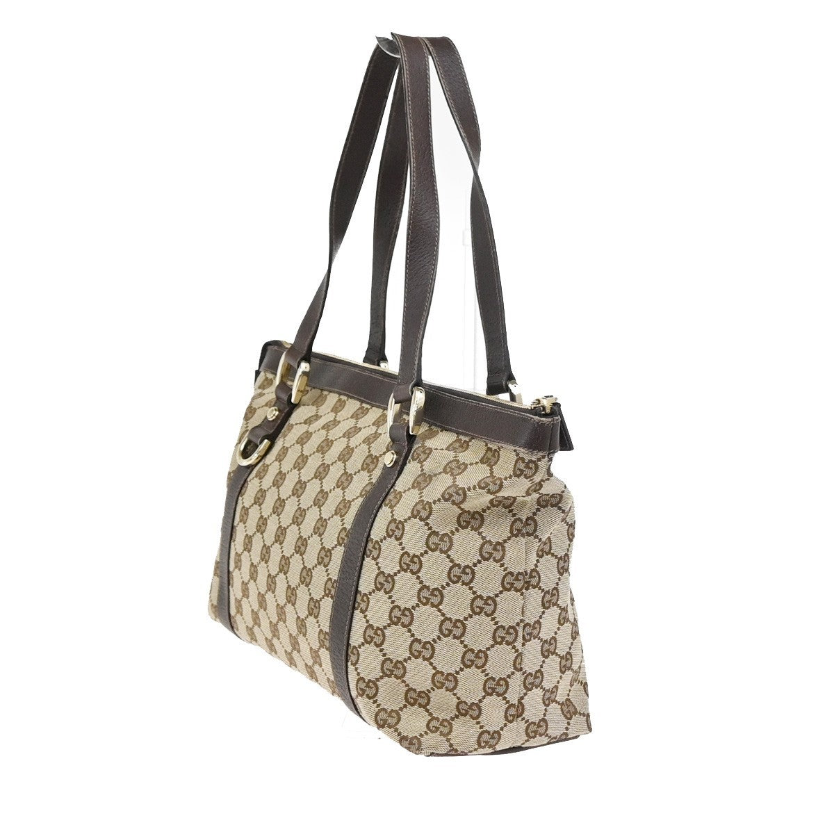 GUCCI GG Pattern Abbey Shoulder Tote Bag Canvas Leather Brown GHW Italy 77YJ048